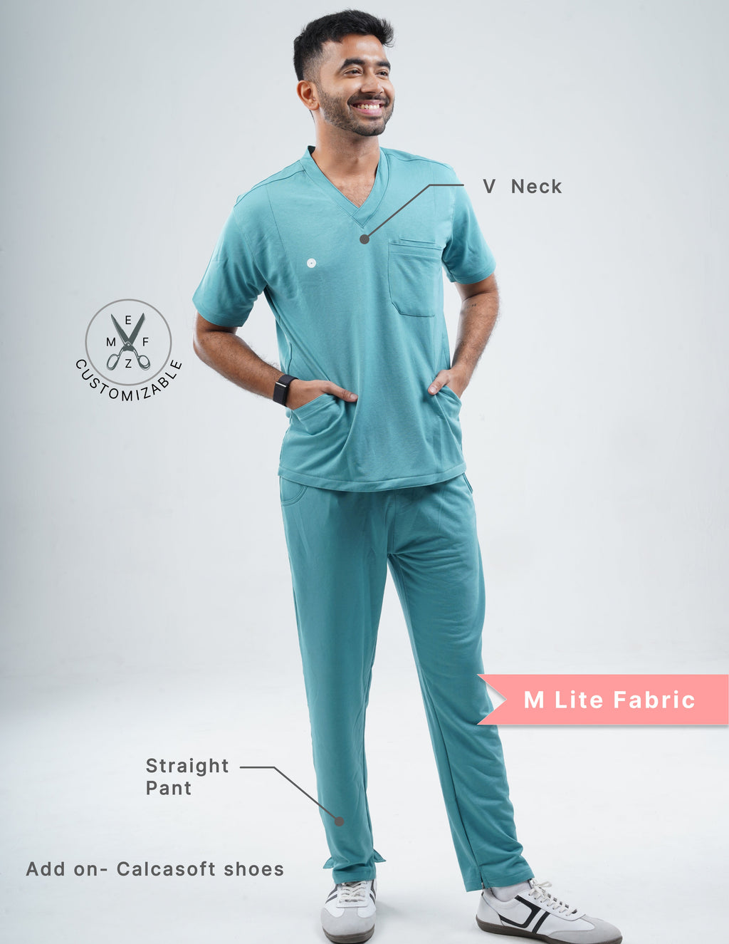 HYLORA TEAL  V Neck / Straight Pant / 2 way Stretch (MaleFullset) MKZ167