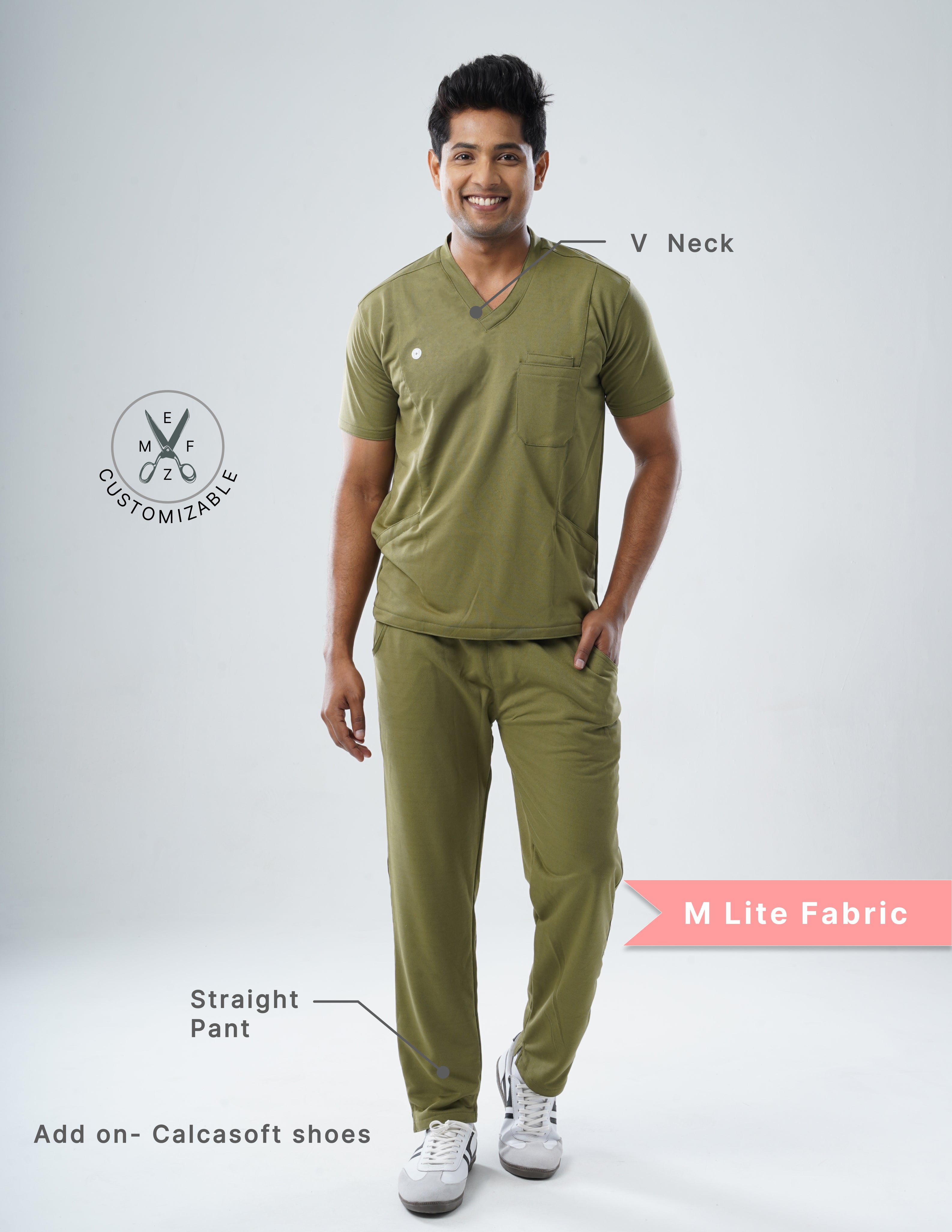 FERIL OLIVE V Neck / Straight Pant / 2 way Stretch (MaleFullset) MKZ175