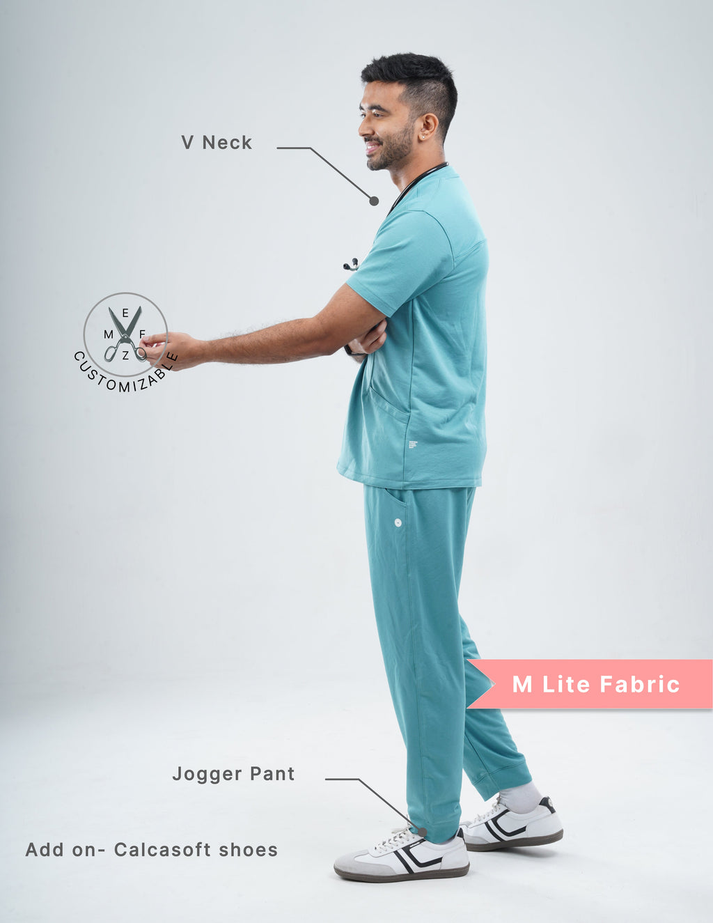 HYLORA TEAL  V Neck / Jogger Pant / 2 way Stretch (MaleFullset) MKZ166