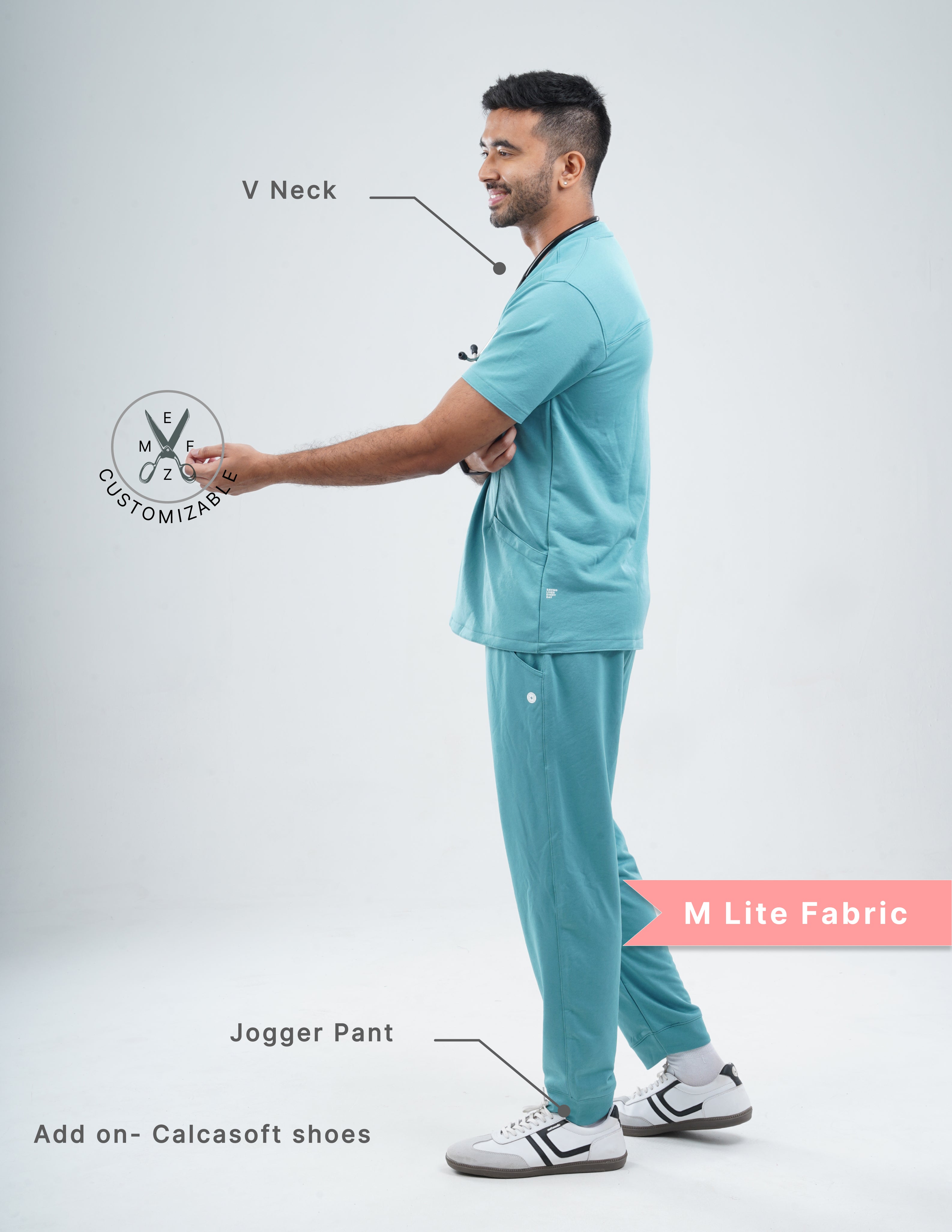 HYLORA TEAL  V Neck / Jogger Pant / 2 way Stretch (MaleFullset) MKZ166