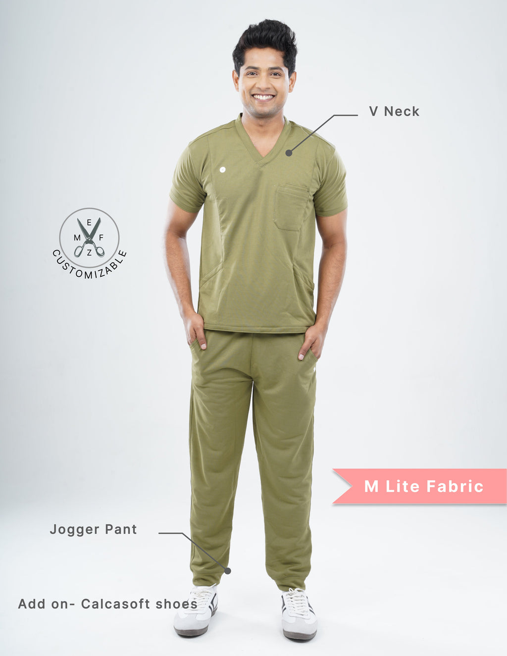 FERIL OLIVE V Neck / Jogger Pant / 2 way Stretch (MaleFullset) MKZ174