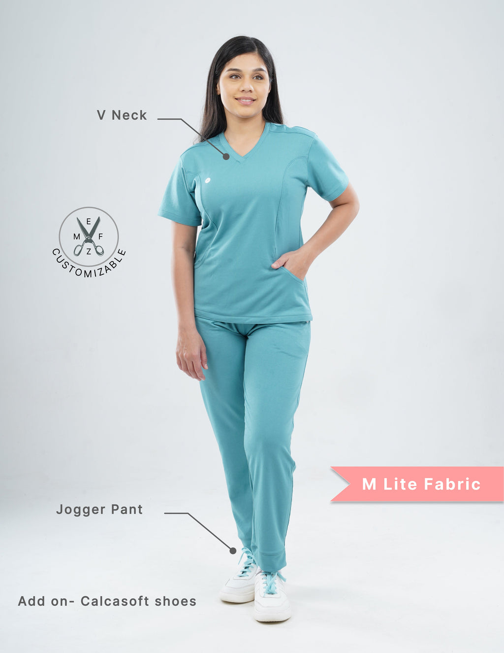 HYLORA TEAL  V Neck / Jogger Pant / 2 way Stretch (FemaleFullset) MKZ35