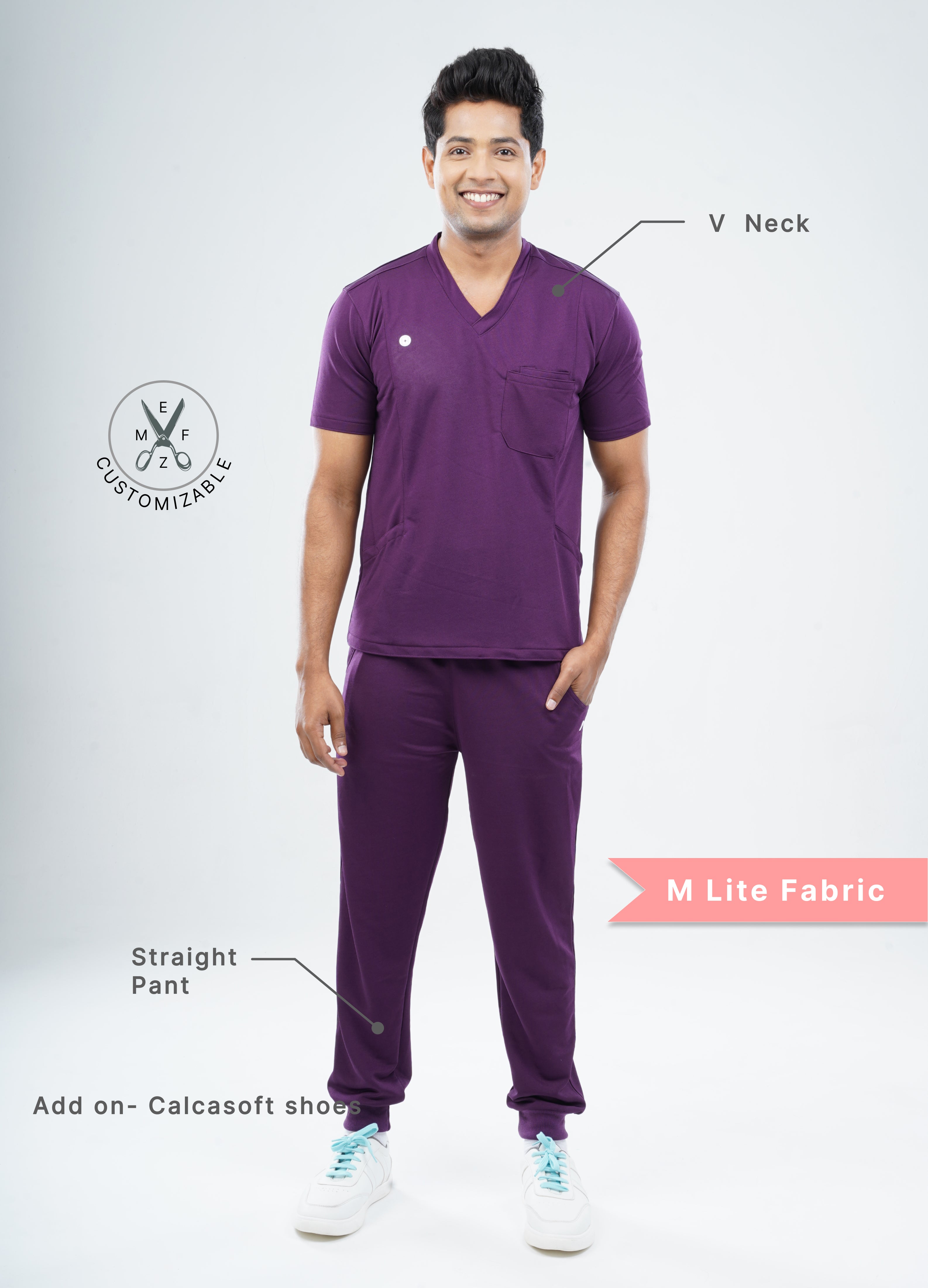 MERLOT WINE  V Neck / Jogger Pant / 2 way Stretch (MaleFullset) MKZ142