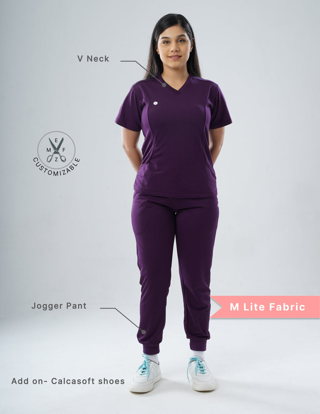 MERLOT WINE V Neck / Straight Pant / 2 way Stretch (FemaleFullset) MKZ15
