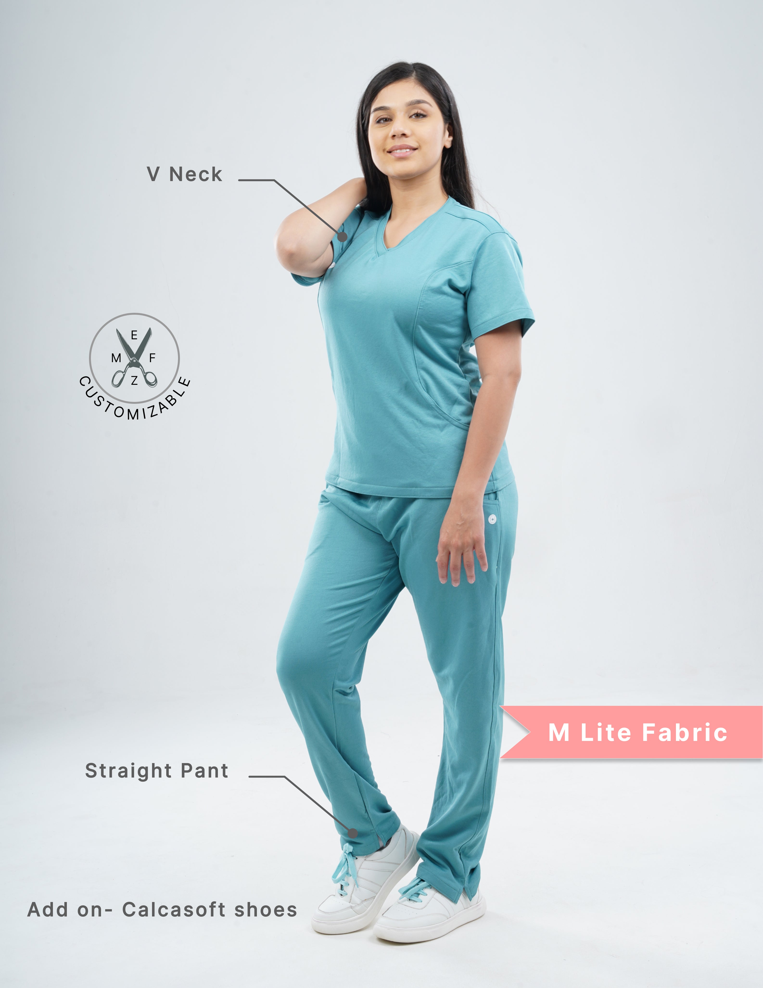 HYLORA TEAL  V Neck / Straight Pant / 2 way Stretch (FemaleFullset) MKZ36