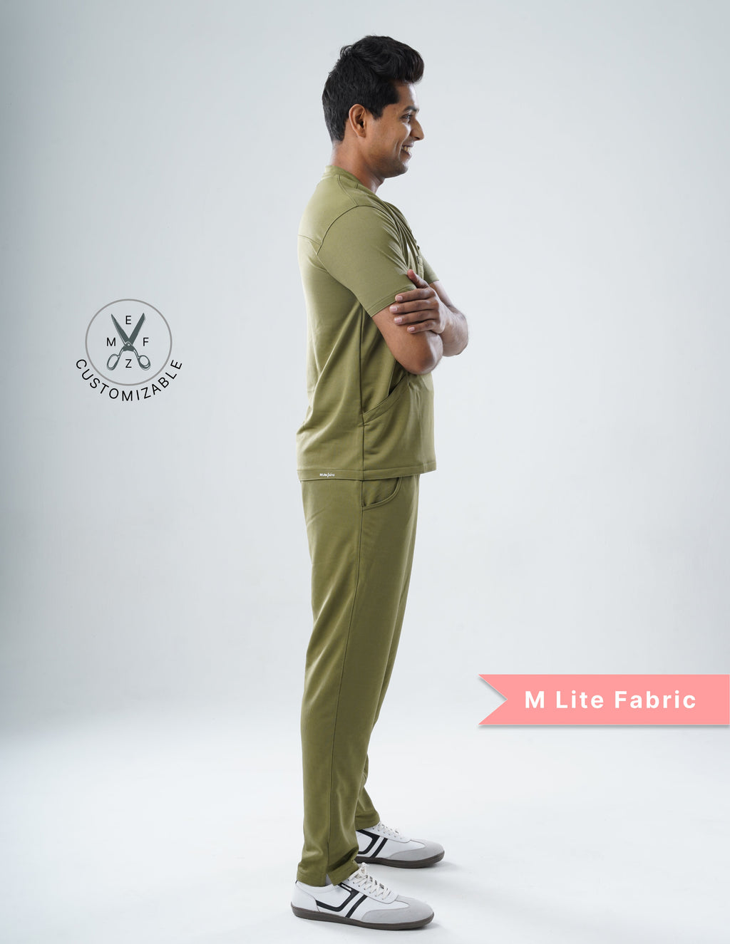 FERIL OLIVE V Neck / Straight Pant / 2 way Stretch (MaleFullset) MKZ175