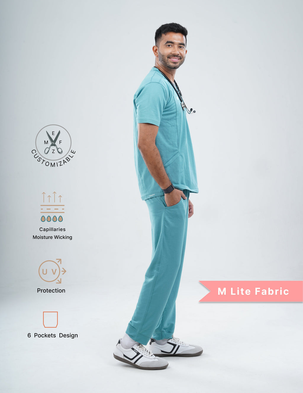 HYLORA TEAL  V Neck / Jogger Pant / 2 way Stretch (MaleFullset) MKZ166