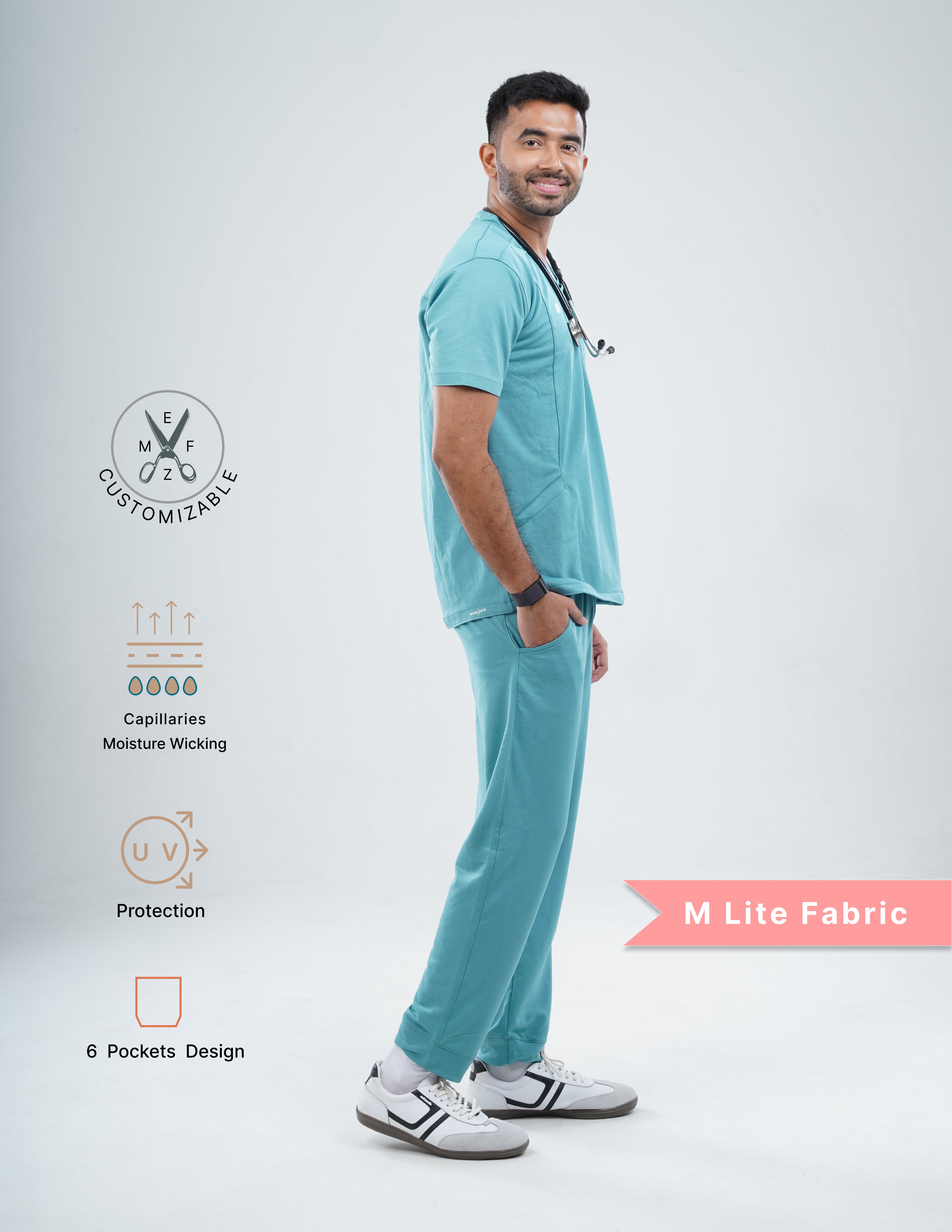 HYLORA TEAL  V Neck / Jogger Pant / 2 way Stretch (MaleFullset) MKZ166