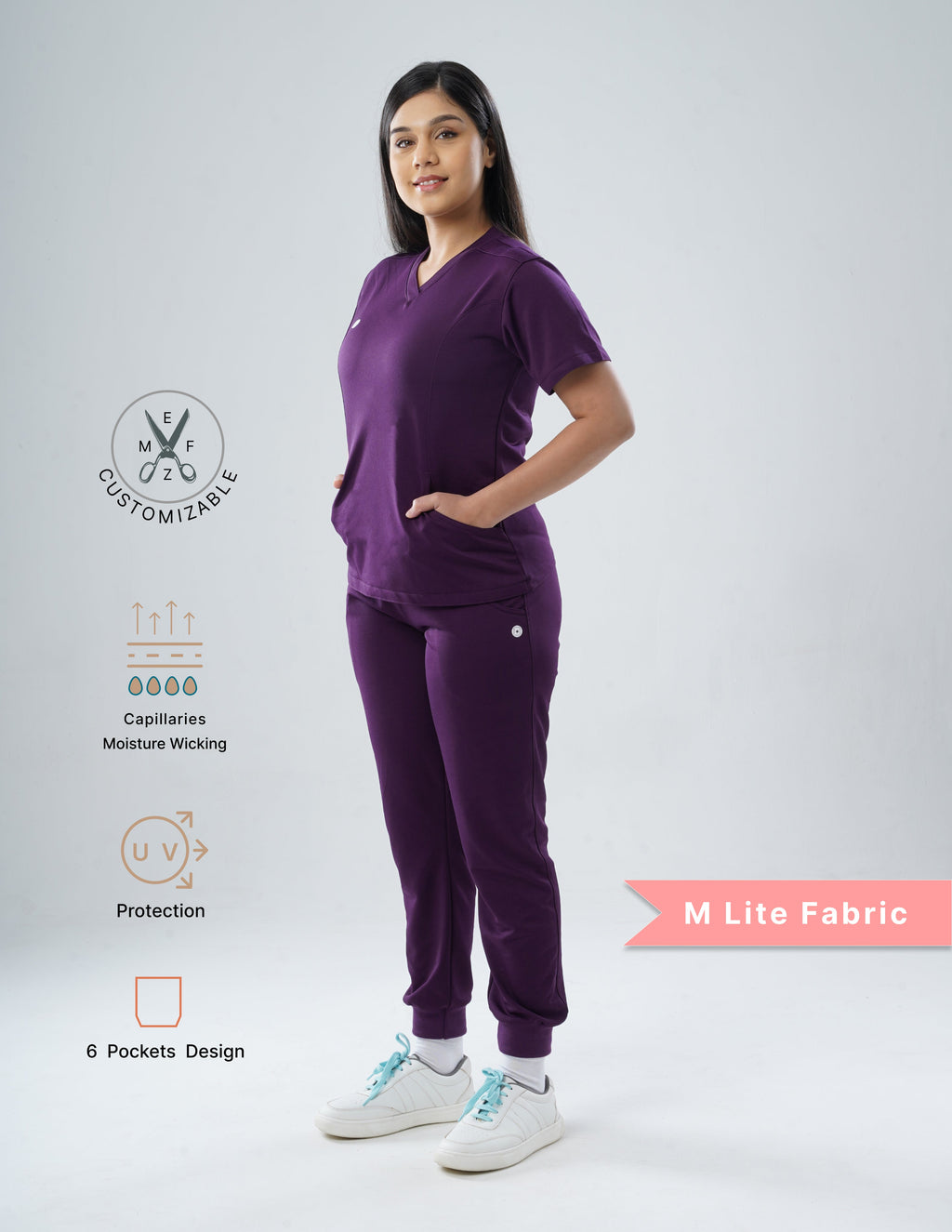 MERLOT WINE V Neck / Straight Pant / 2 way Stretch (FemaleFullset) MKZ15