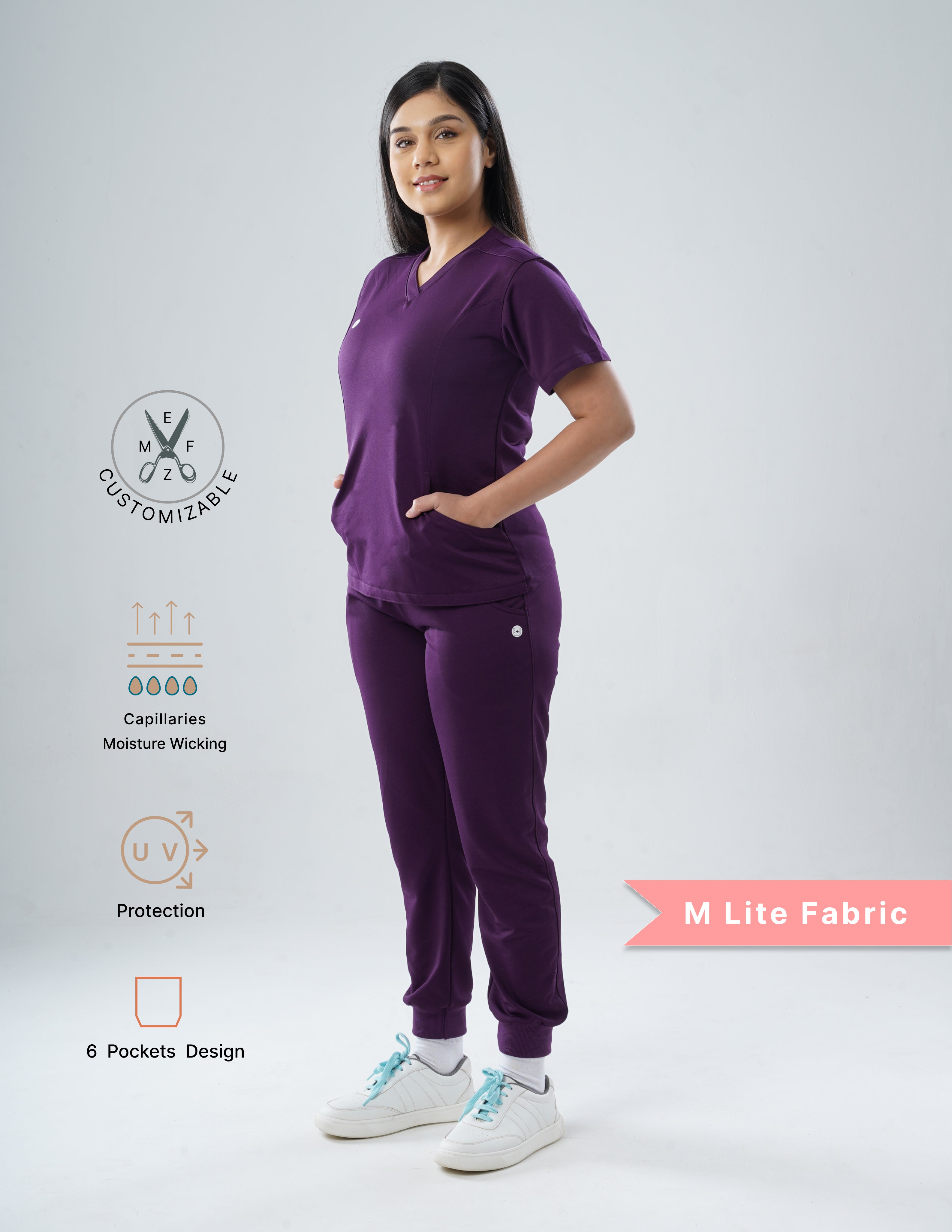 MERLOT WINE V Neck / Straight Pant / 2 way Stretch (FemaleFullset) MKZ15