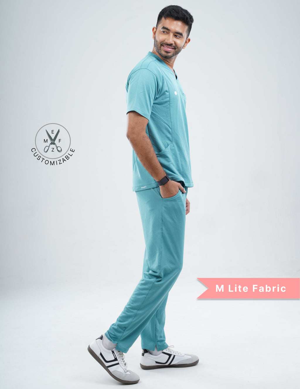 HYLORA TEAL  V Neck / Straight Pant / 2 way Stretch (MaleFullset) MKZ167