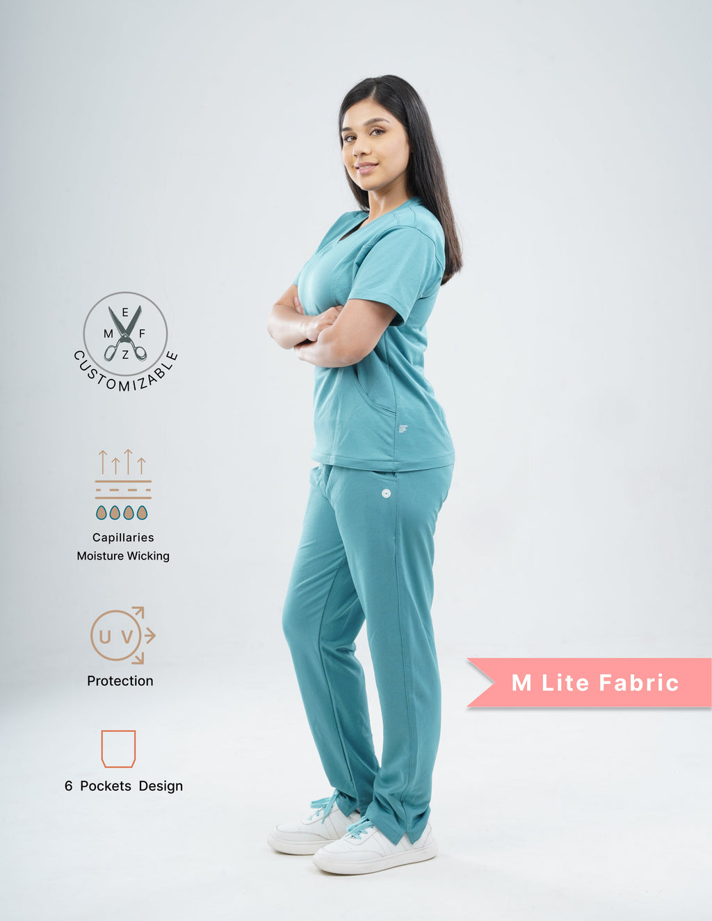 HYLORA TEAL  V Neck / Straight Pant / 2 way Stretch (FemaleFullset) MKZ36