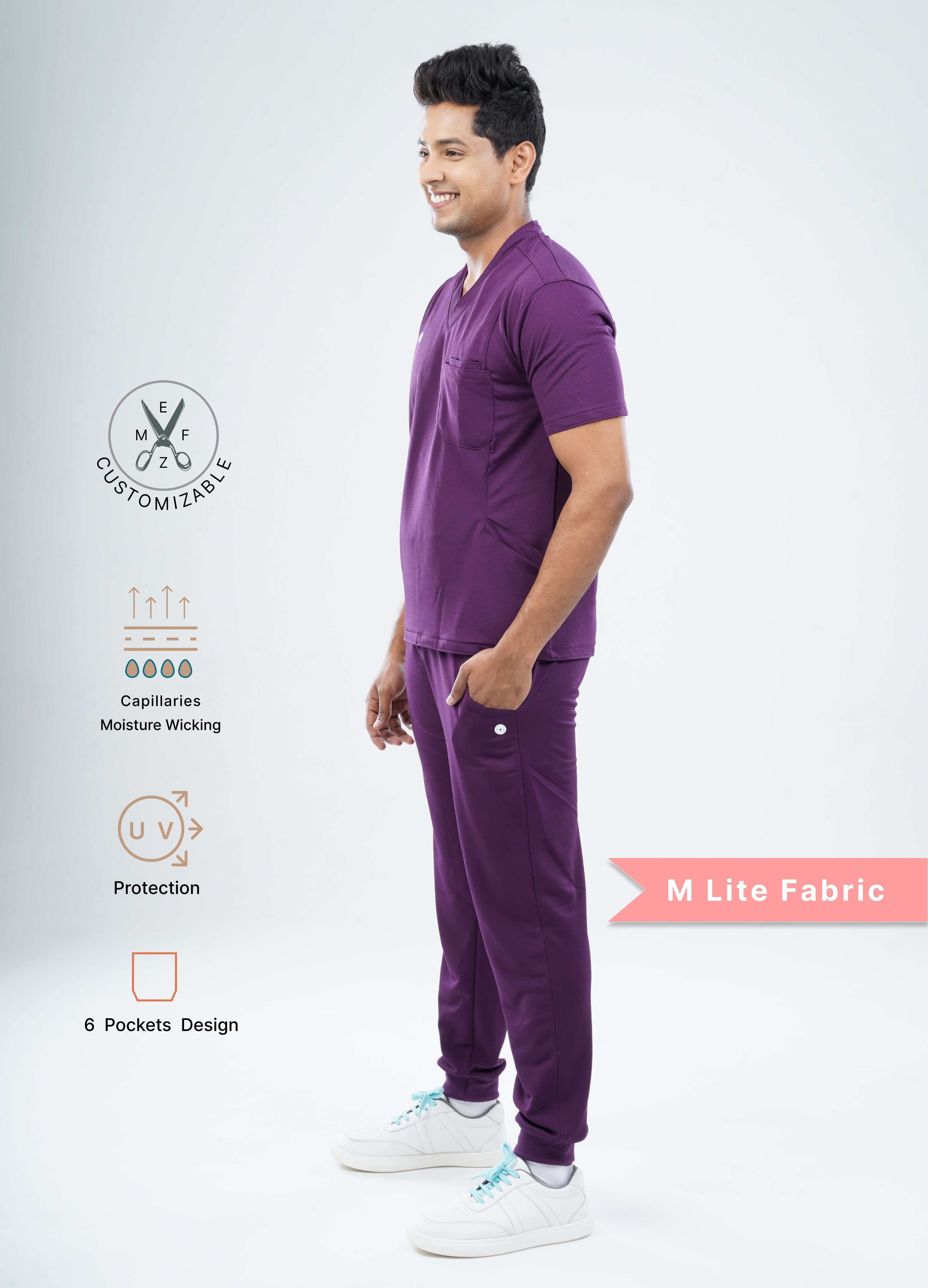 MERLOT WINE  V Neck / Jogger Pant / 2 way Stretch (MaleFullset) MKZ142