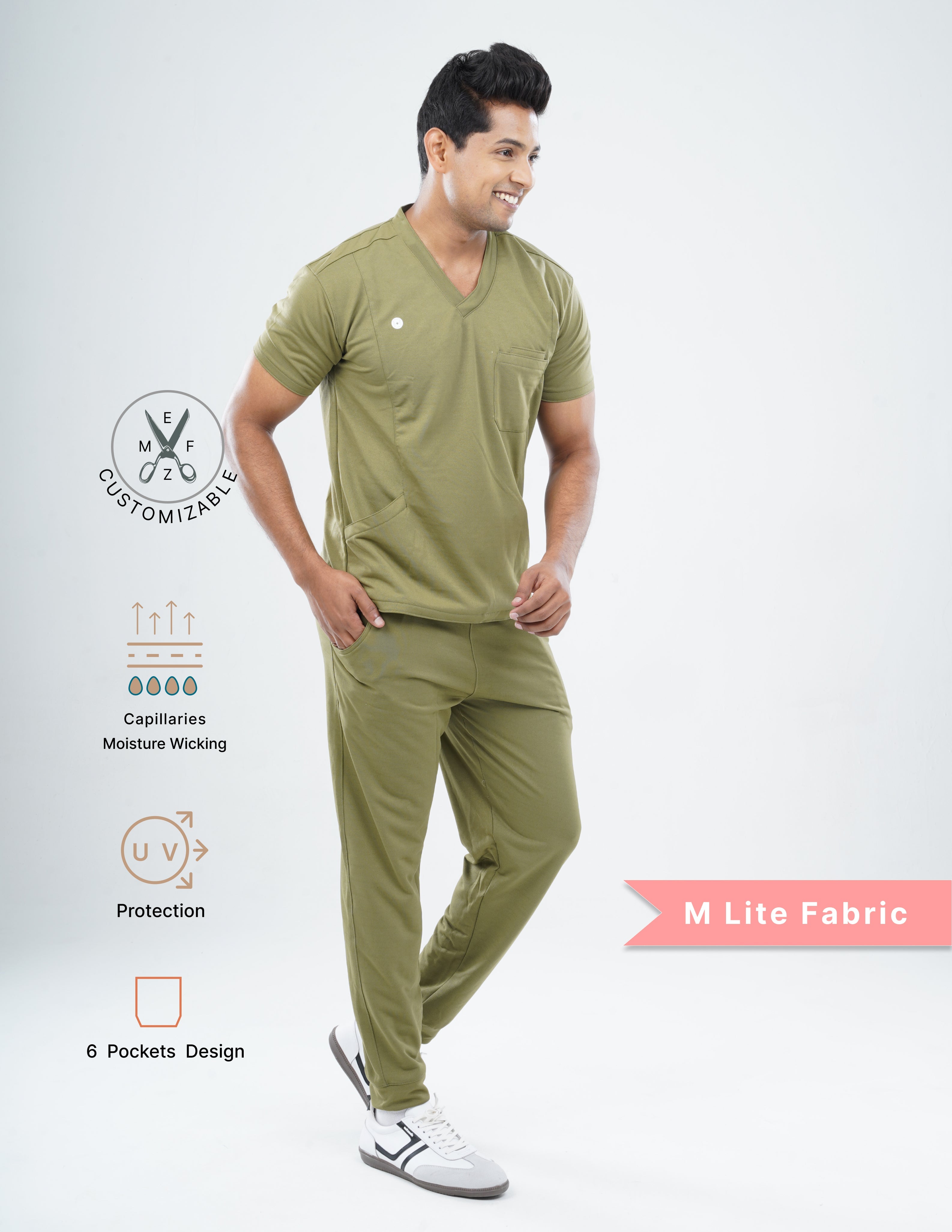 FERIL OLIVE V Neck / Jogger Pant / 2 way Stretch (MaleFullset) MKZ174