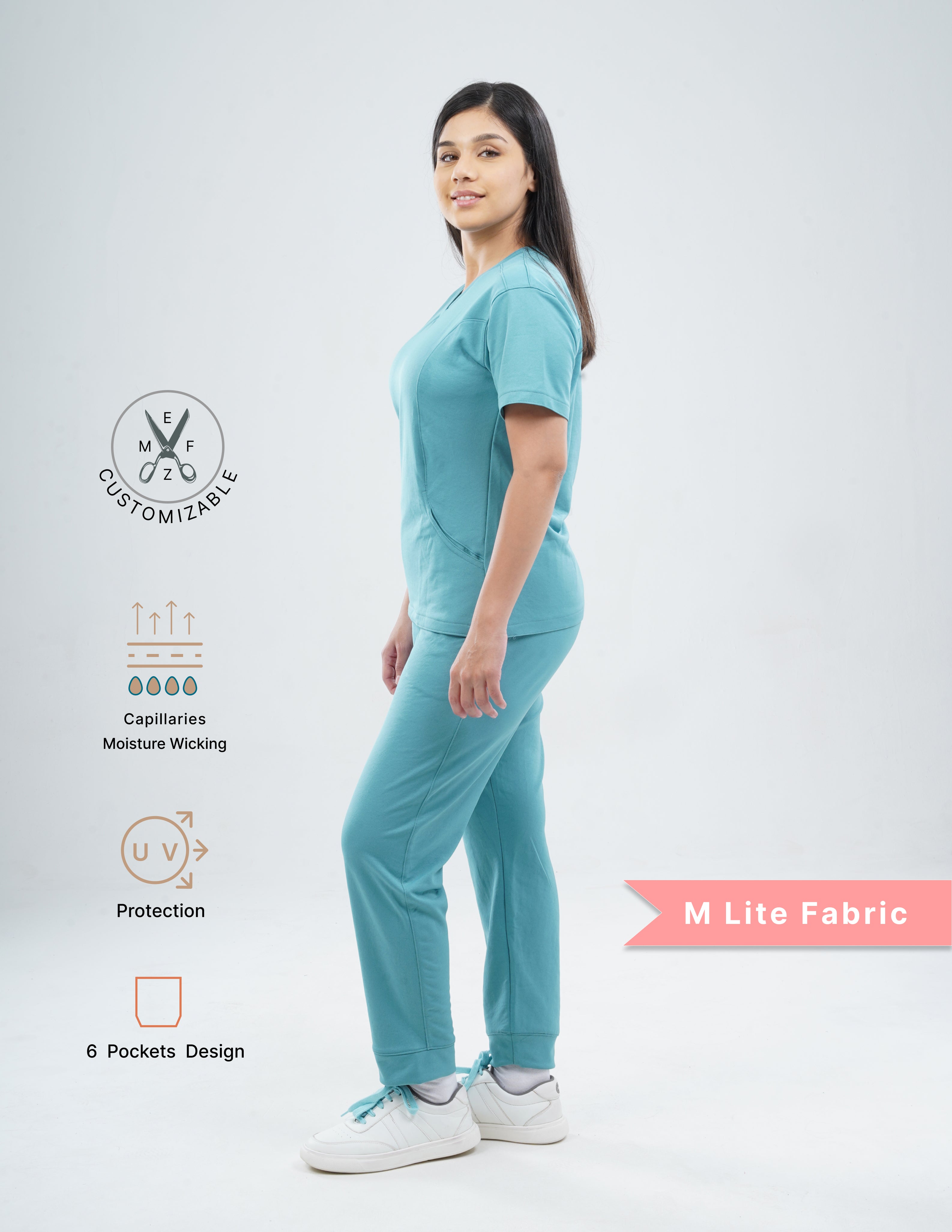 HYLORA TEAL  V Neck / Jogger Pant / 2 way Stretch (FemaleFullset) MKZ35