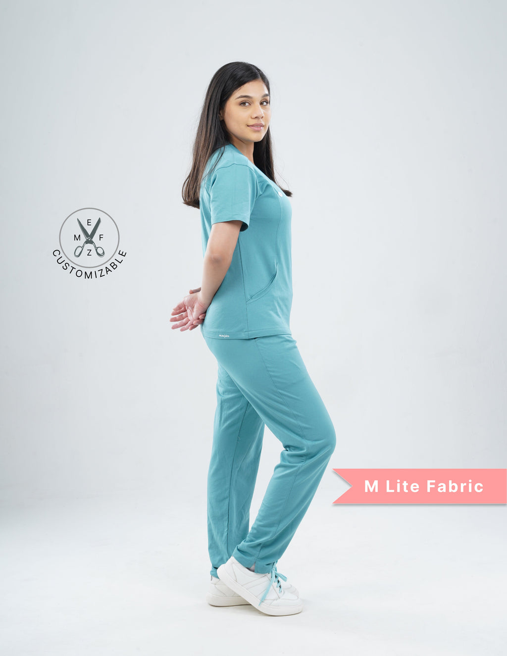 HYLORA TEAL  V Neck / Straight Pant / 2 way Stretch (FemaleFullset) MKZ36