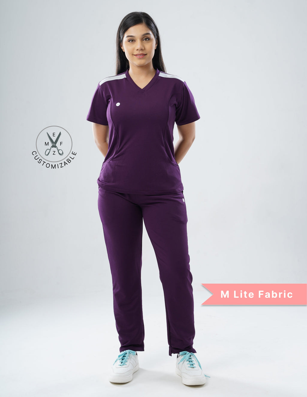 MERLOT WINE V Neck / Straight Pant / 2 way Stretch (FemaleFullset) MKZ18