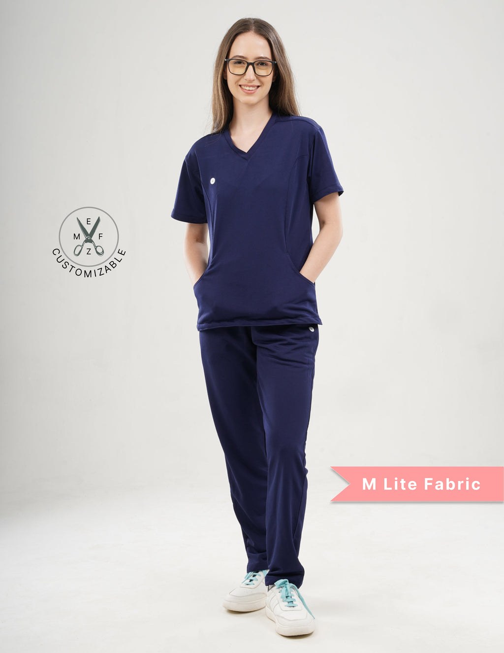 ORLIN NAVY V Neck / Straight Pant / 2 way Stretch (FemaleFullset) MKZ30