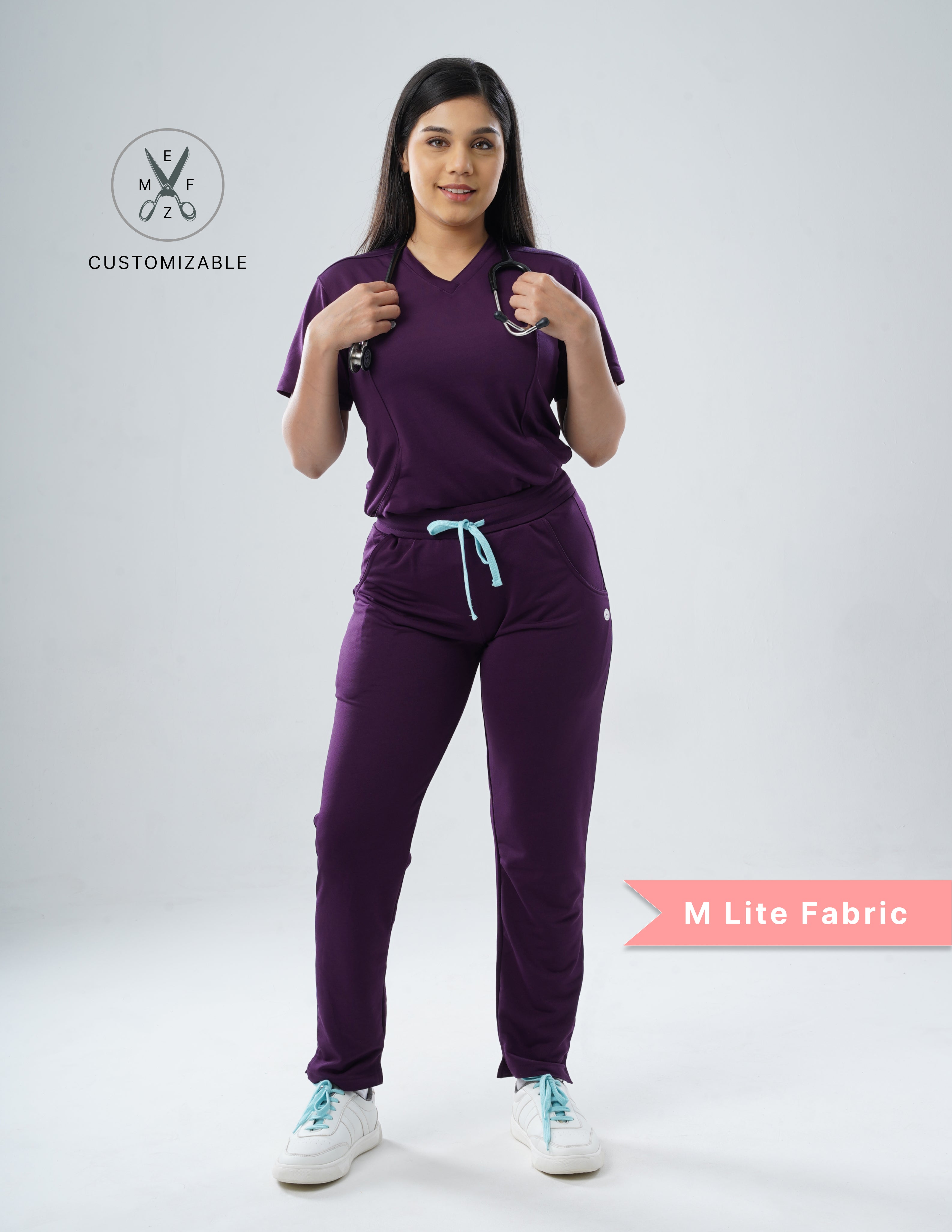 MERLOT WINE V Neck / Straight Pant / 2 way Stretch (FemaleFullset) MKZ16