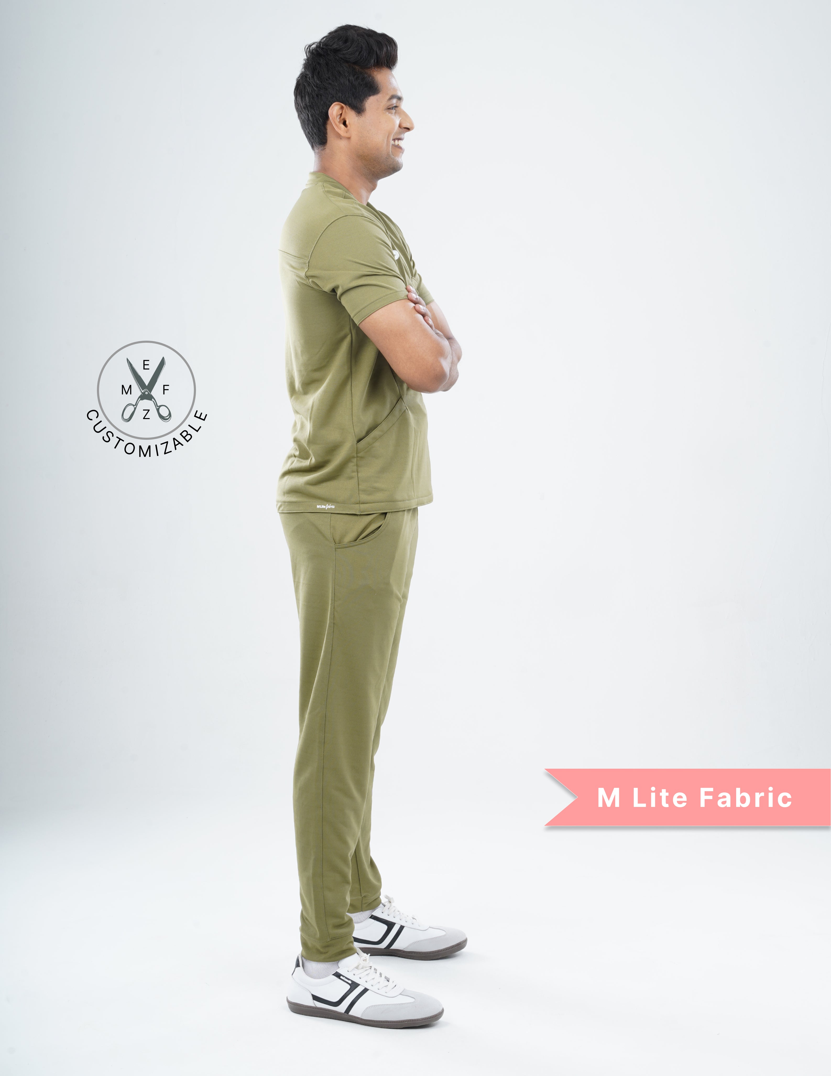 FERIL OLIVE V Neck / Jogger Pant / 2 way Stretch (MaleFullset) MKZ174
