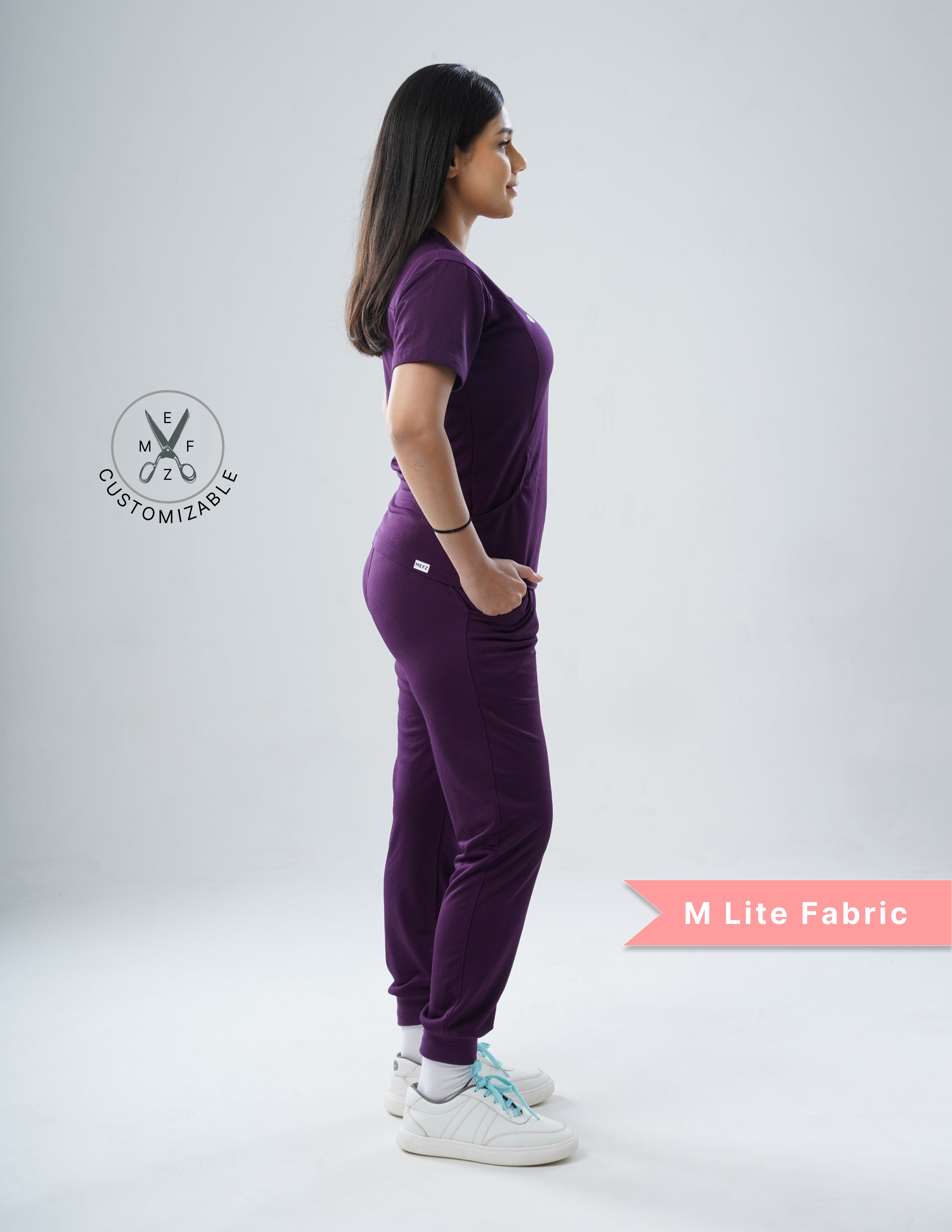 MERLOT WINE V Neck / Straight Pant / 2 way Stretch (FemaleFullset) MKZ15