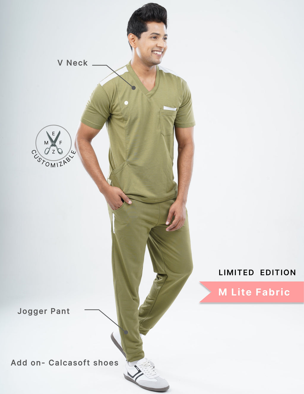 FERIL OLIVE - LIMITED EDITION V Neck / Jogger Pant / 2 way Stretch (MaleFullset) MKZ176