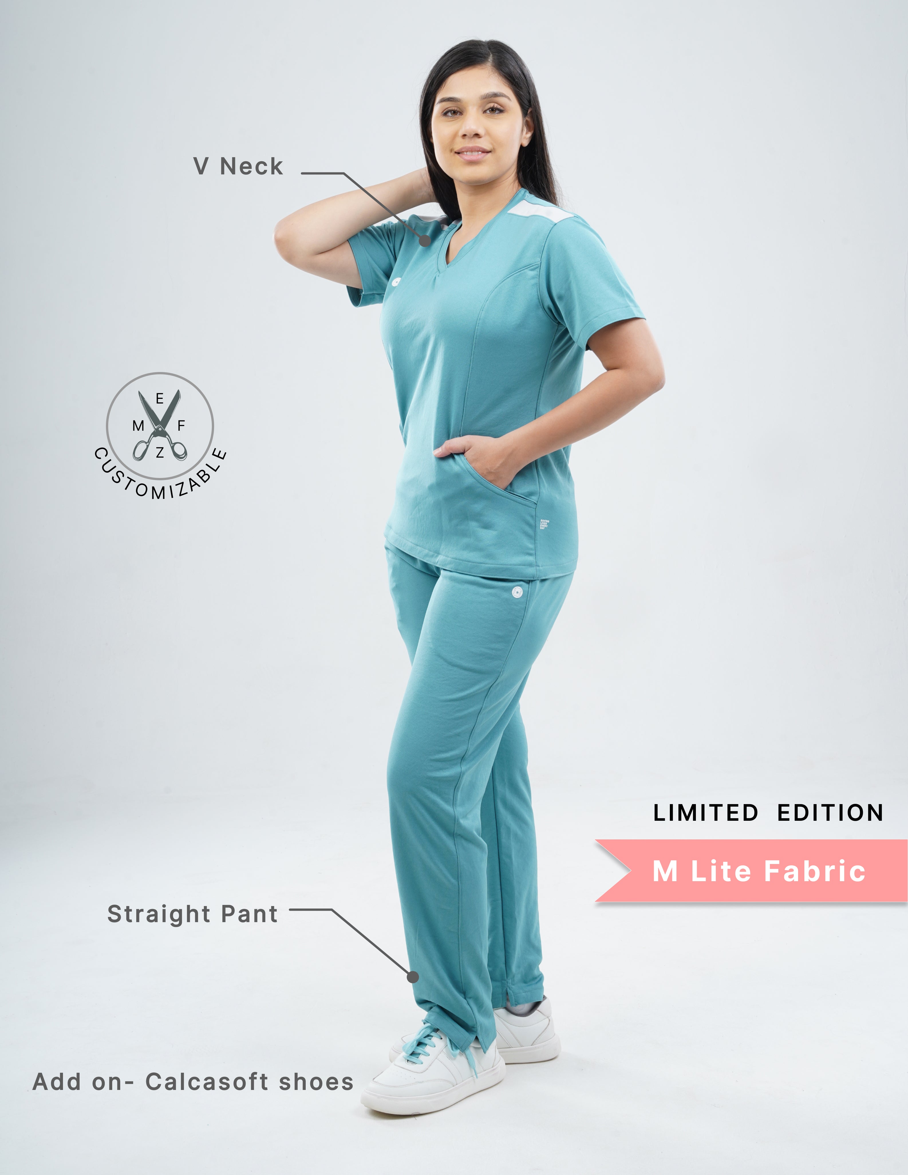 HYLORA TEAL - LIMITED EDITION  V Neck / Straight Pant / 2 way Stretch (FemaleFullset) MKZ38