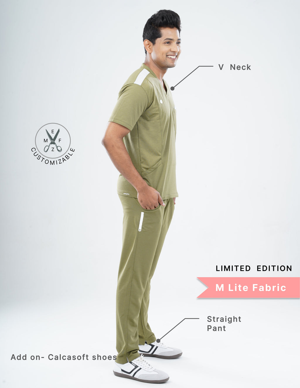 FERIL OLIVE - LIMITED EDITION V Neck / Straight Pant / 2 way Stretch (MaleFullset) MKZ177