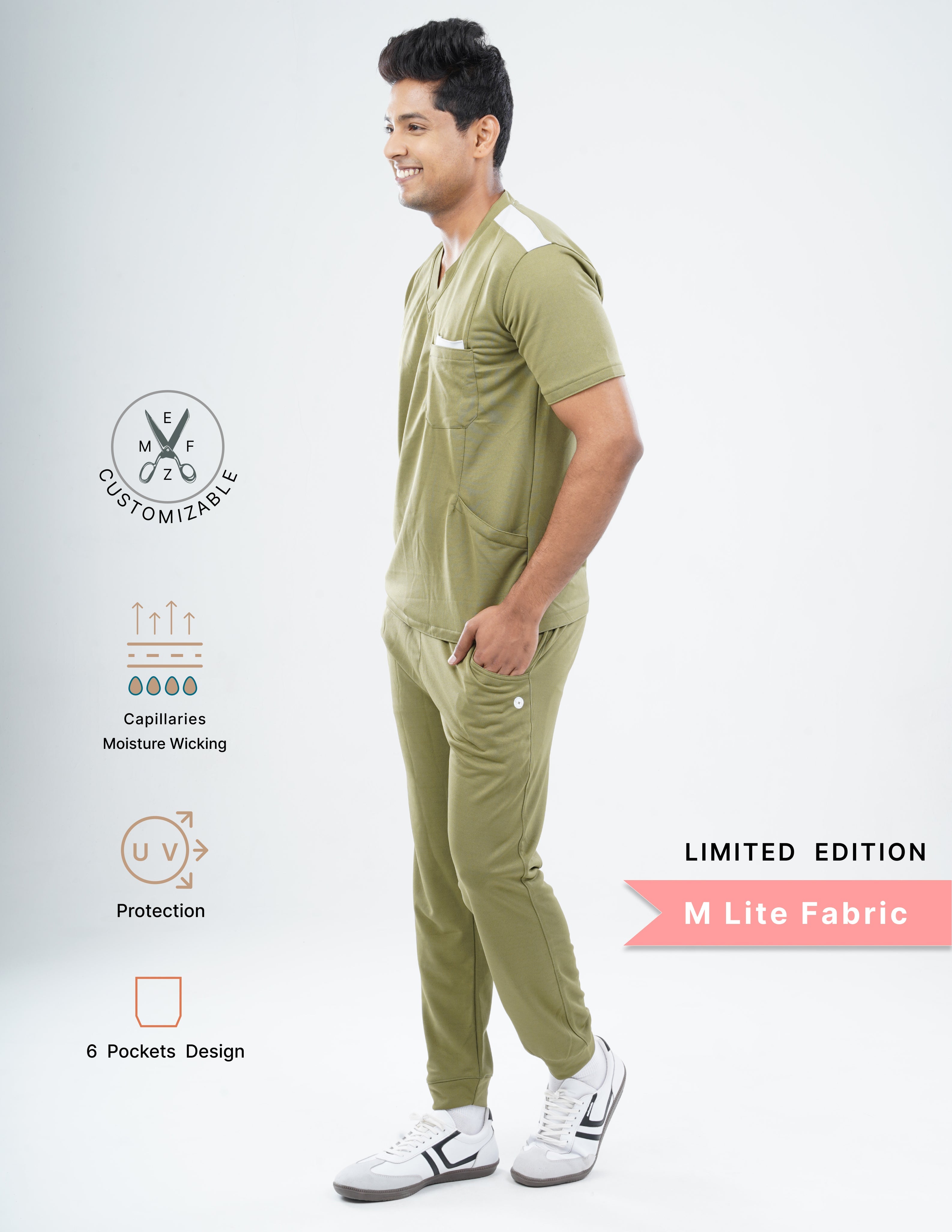 FERIL OLIVE - LIMITED EDITION V Neck / Jogger Pant / 2 way Stretch (MaleFullset) MKZ176