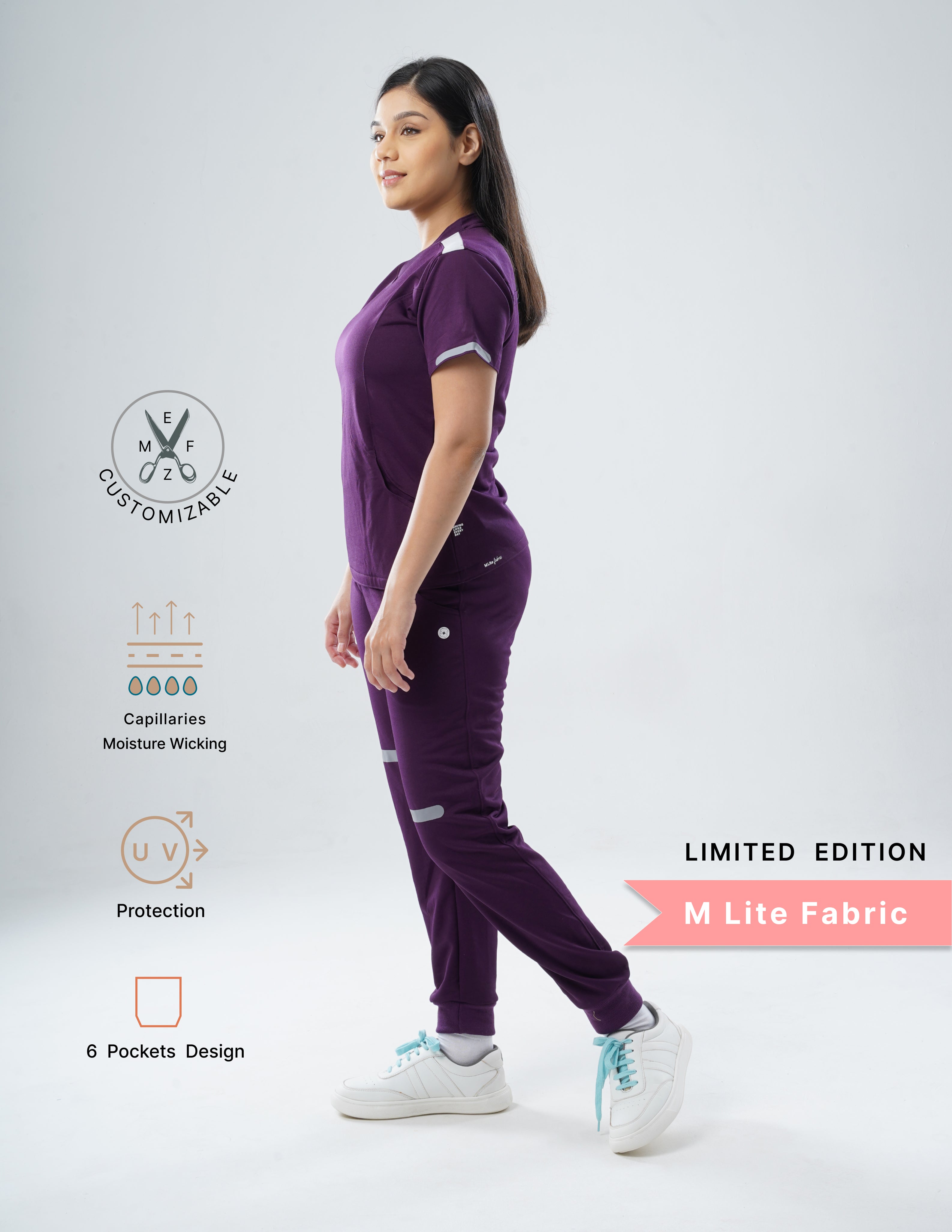 MERLOT WINE V Neck / Jogger Pant / 2 way Stretch (FemaleFullset) MKZ17
