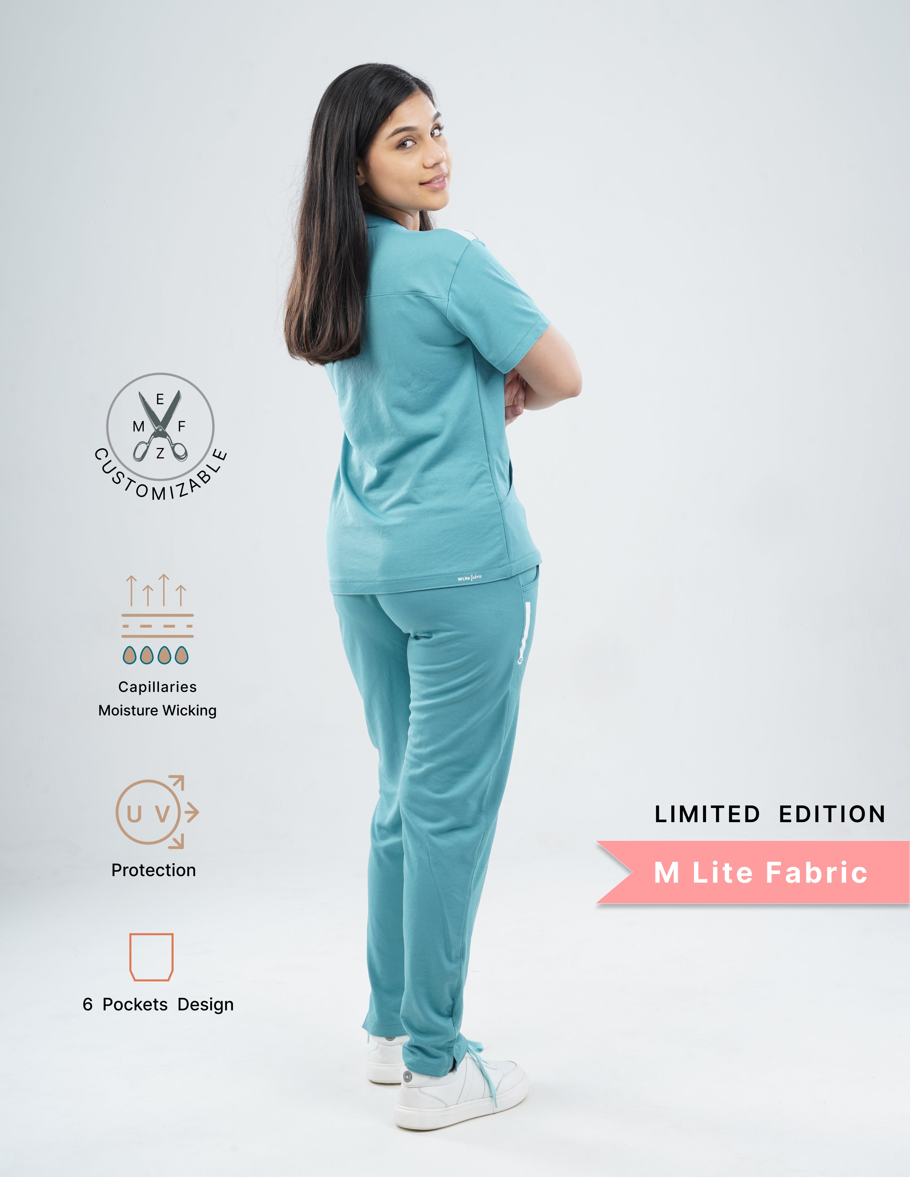 HYLORA TEAL - LIMITED EDITION  V Neck / Straight Pant / 2 way Stretch (FemaleFullset) MKZ38