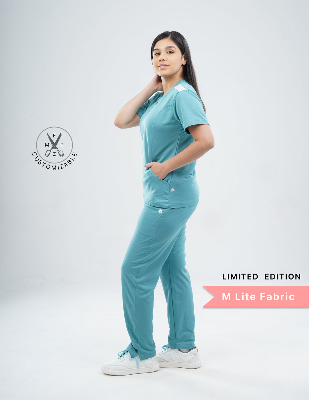 HYLORA TEAL - LIMITED EDITION  V Neck / Straight Pant / 2 way Stretch (FemaleFullset) MKZ38