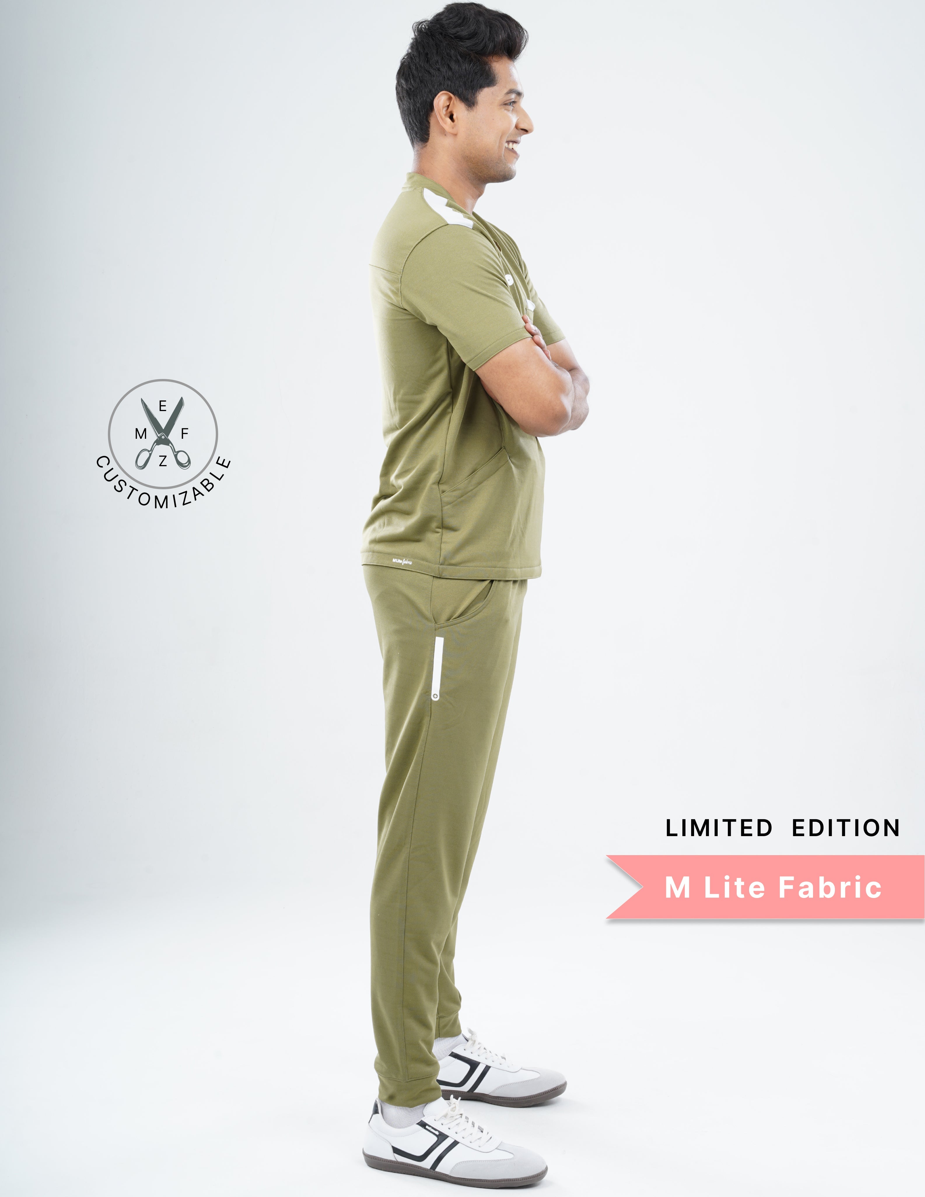FERIL OLIVE - LIMITED EDITION V Neck / Jogger Pant / 2 way Stretch (MaleFullset) MKZ176