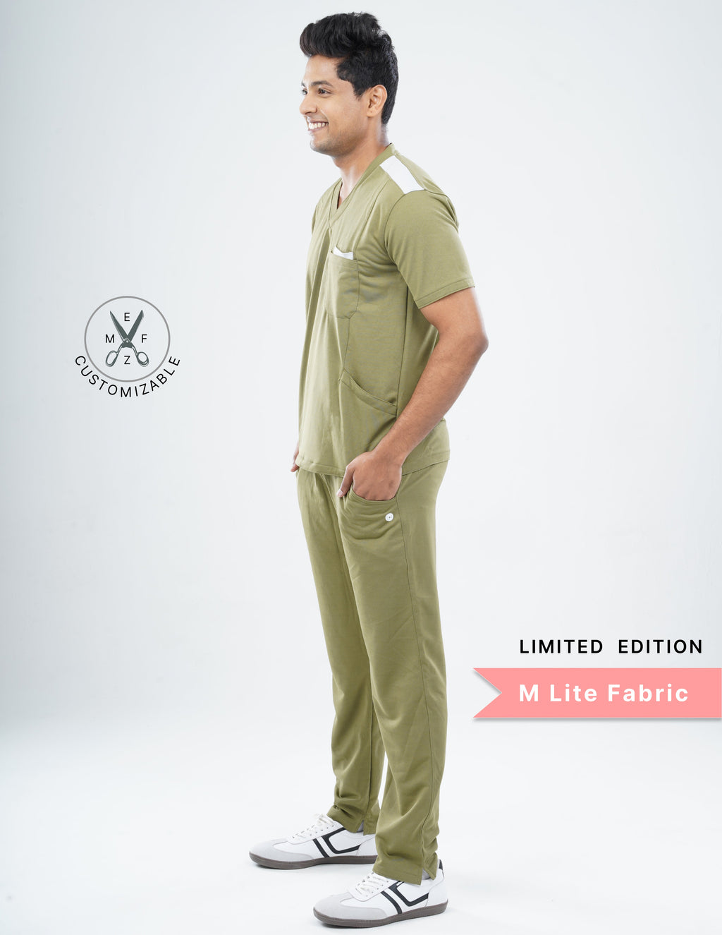 FERIL OLIVE - LIMITED EDITION V Neck / Straight Pant / 2 way Stretch (MaleFullset) MKZ177