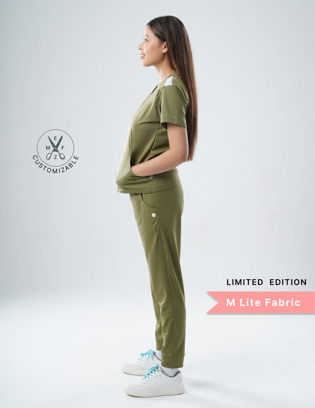 FERIL OLIVE - LIMITED EDITION V Neck / Jogger Pant / 2 way Stretch (FemaleFullset) MKZ45