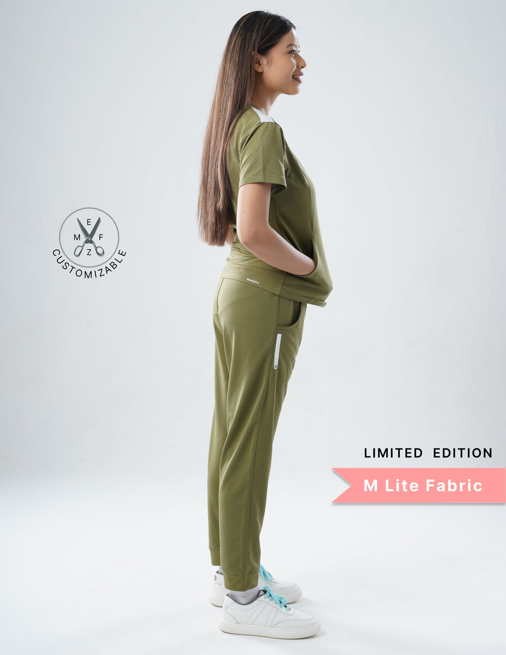 FERIL OLIVE - LIMITED EDITION V Neck / Jogger Pant / 2 way Stretch (FemaleFullset) MKZ45