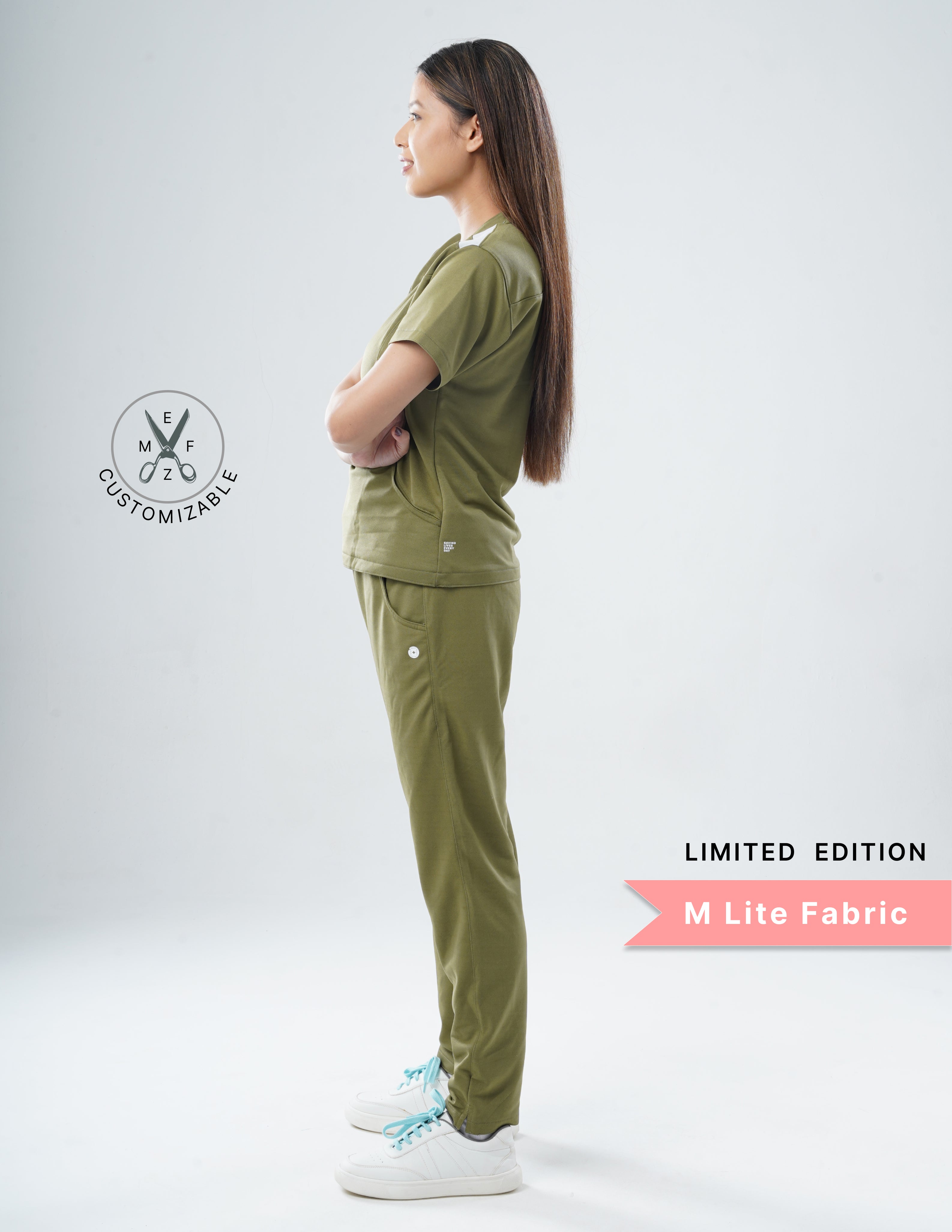 FERIL OLIVE - LIMITED EDITION V Neck / Straight Pant / 2 way Stretch (FemaleFullset) MKZ46