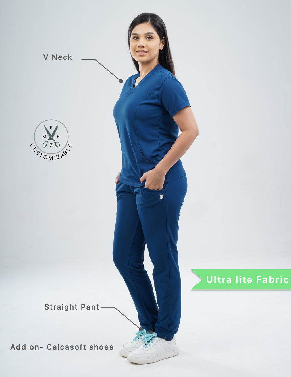 COSMIC BLUE  V Neck / Straight Pant / 2 way Stretch (FemaleFullset) MKZ56