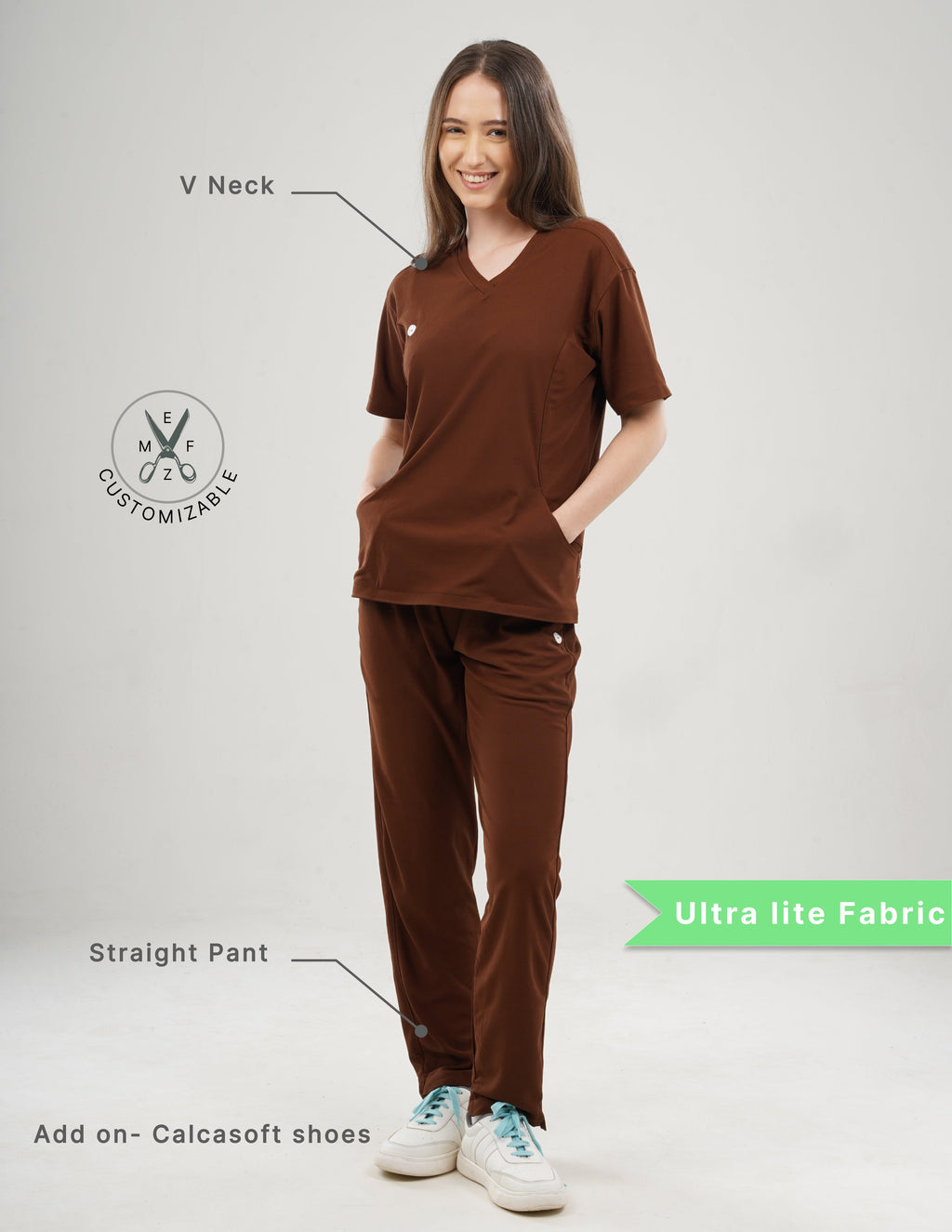 MOCHA BROWN  V Neck / Straight Pant / 2 way Stretch (FemaleFullset) MKZ92