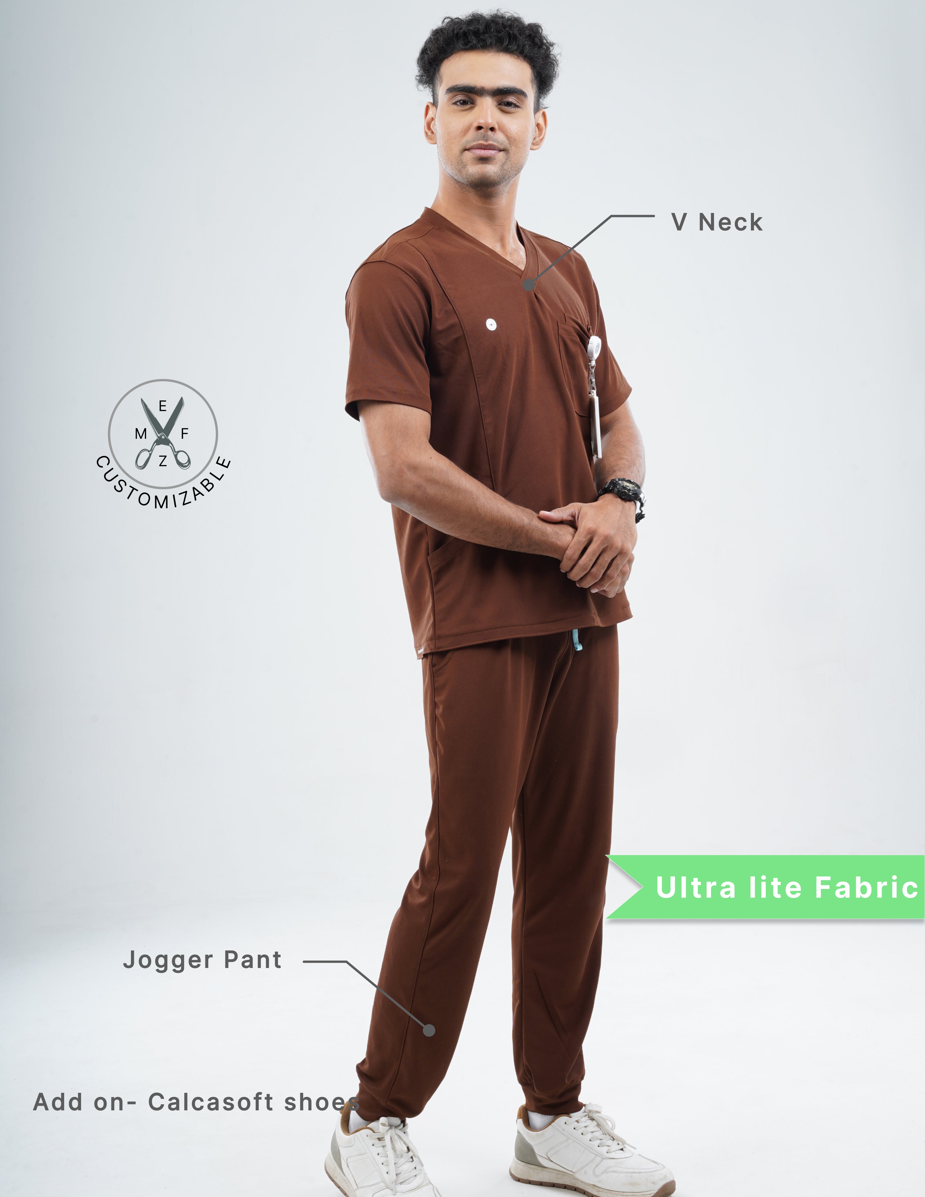 MOCHA BROWN  V Neck / Jogger Pant / 2 way Stretch (MaleFullset) MKZ218