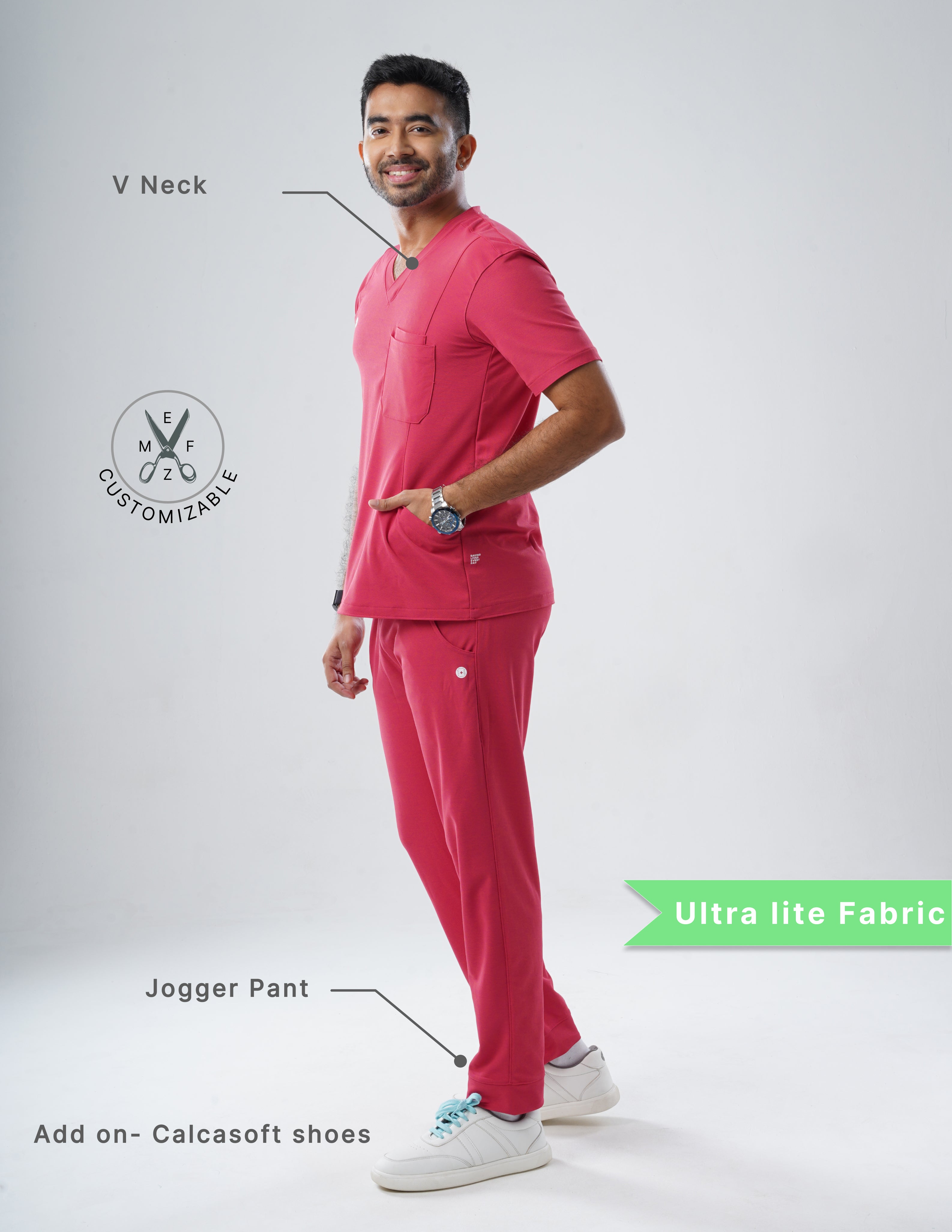 MELANGE PINK  V Neck / Jogger Pant / 2 way Stretch (MaleFullset) MKZ206
