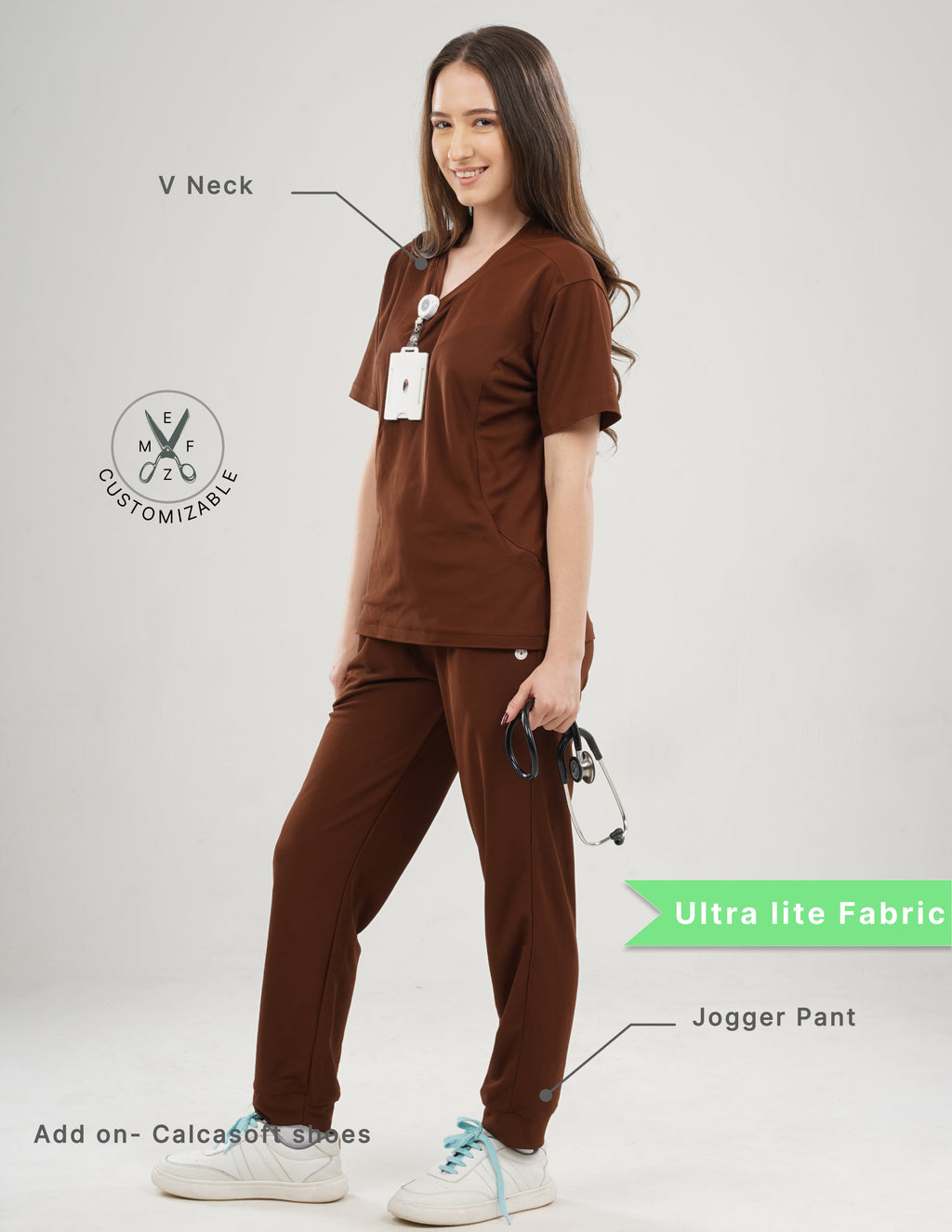 MOCHA BROWN  V Neck / Jogger Pant / 2 way Stretch (FemaleFullset) MKZ91