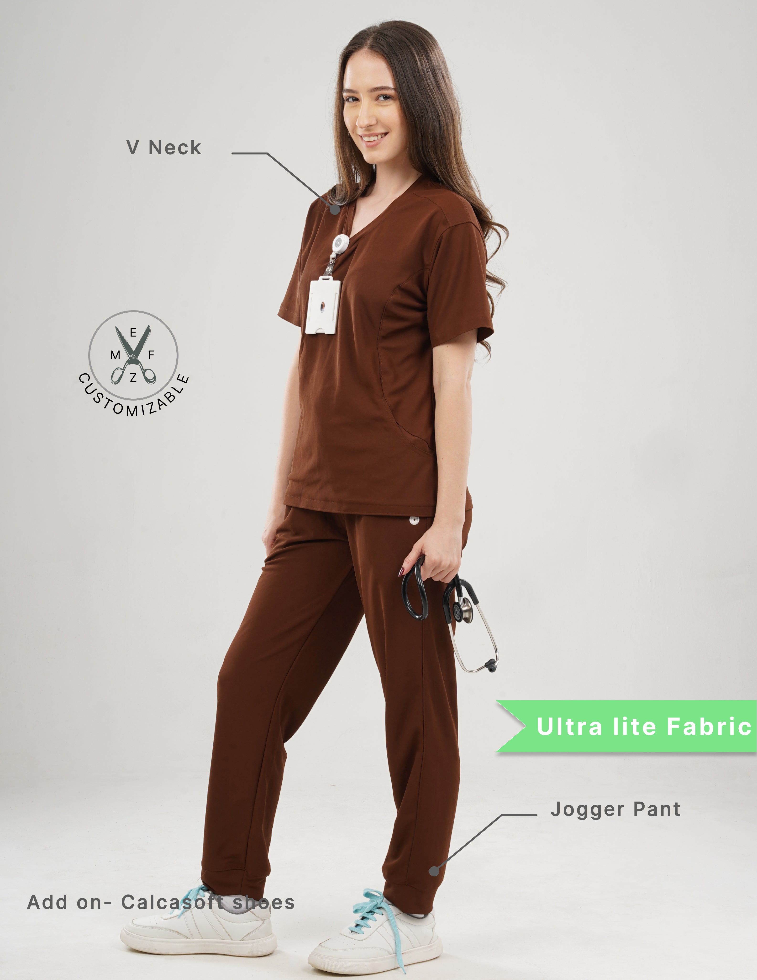 MOCHA BROWN  V Neck / Jogger Pant / 2 way Stretch (FemaleFullset) MKZ91