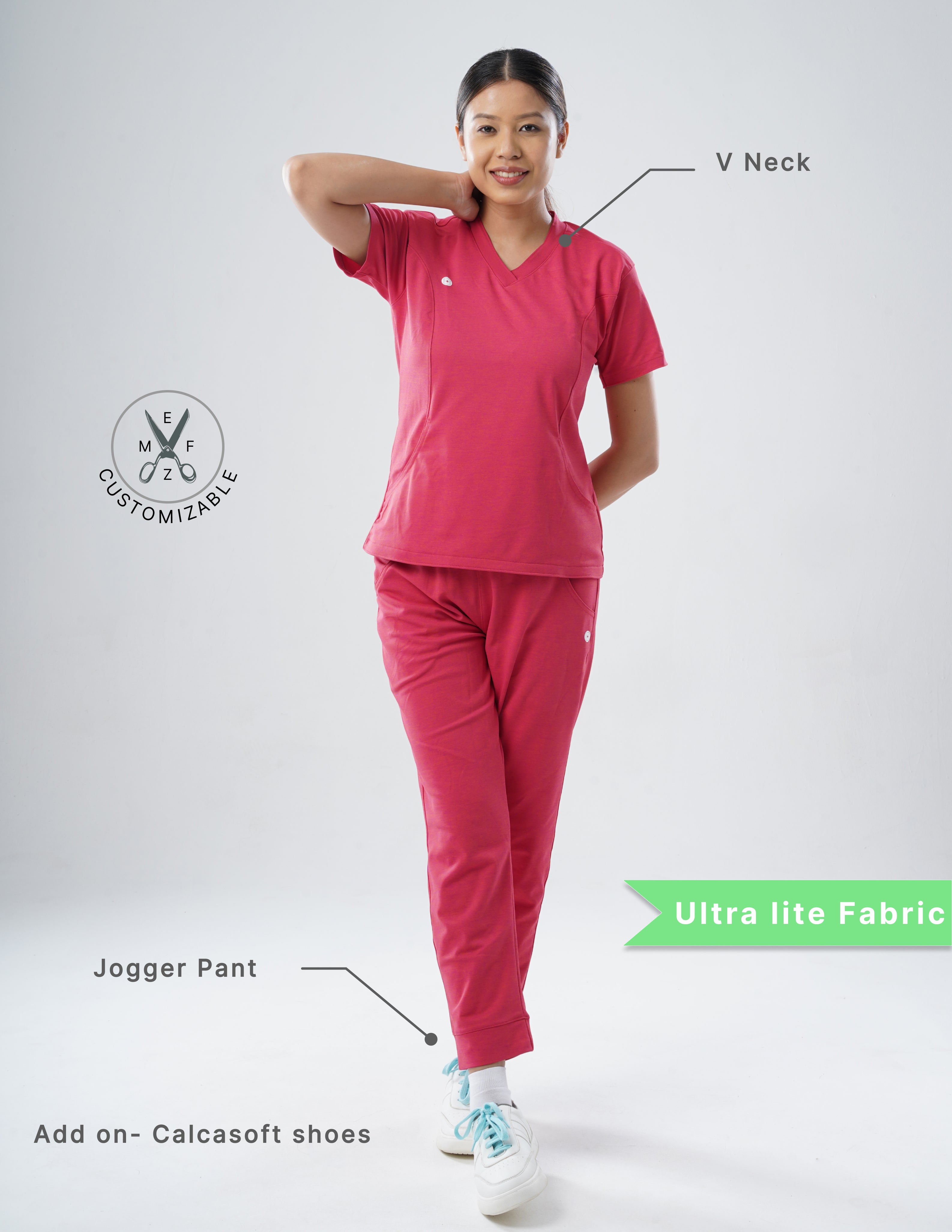 MELANGE PINK  V Neck / Jogger Pant / 2 way Stretch (FemaleFullset) MKZ79