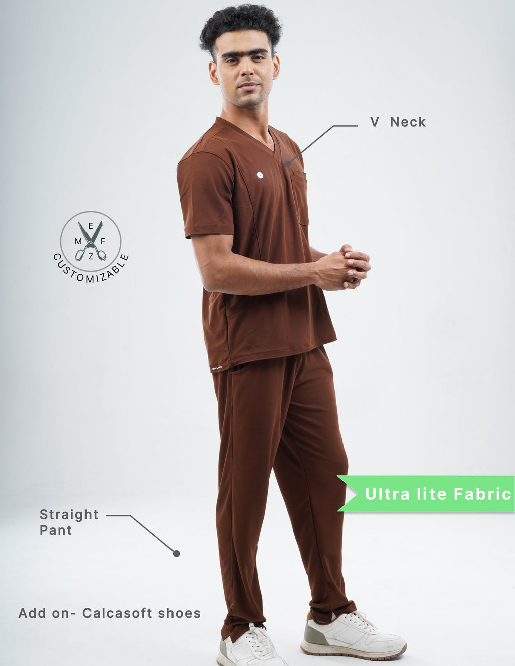 MOCHA BROWN  V Neck / Straight Pant / 2 way Stretch (MaleFullset) MKZ219