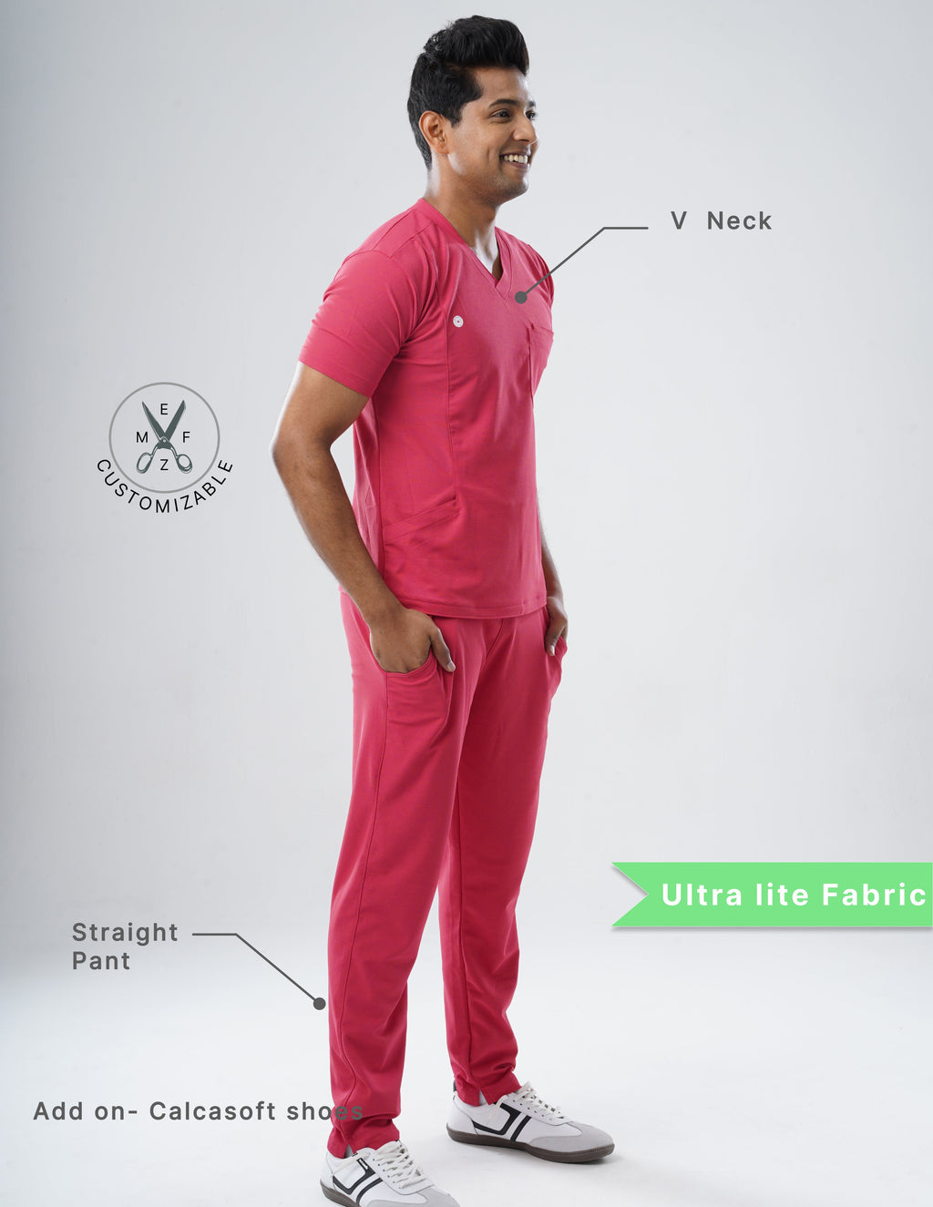 MELANGE PINK  V Neck / Straight Pant / 2 way Stretch (MaleFullset) MKZ207