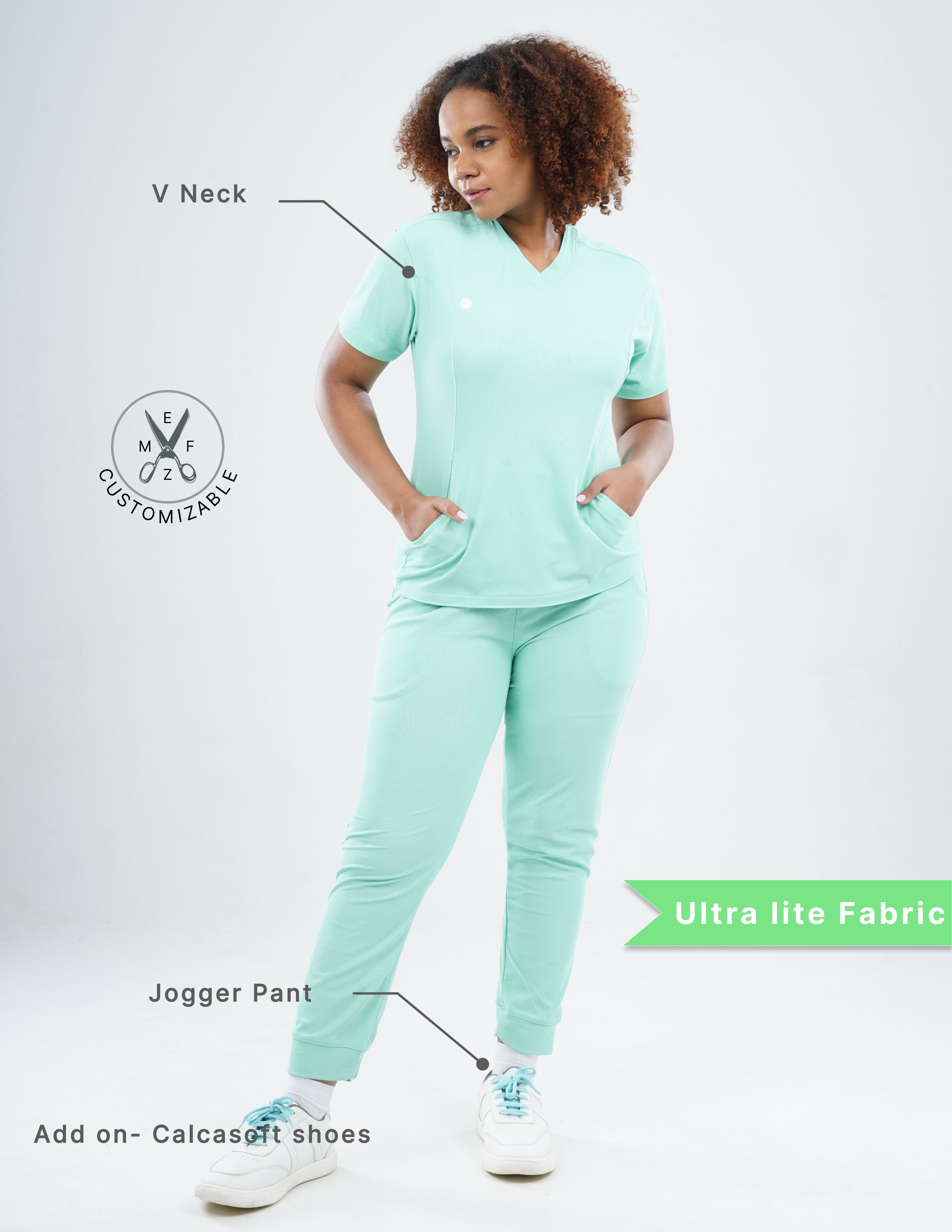 FROSTED MINT  V Neck / Jogger Pant / 2 way Stretch (FemaleFullset) MKZ115