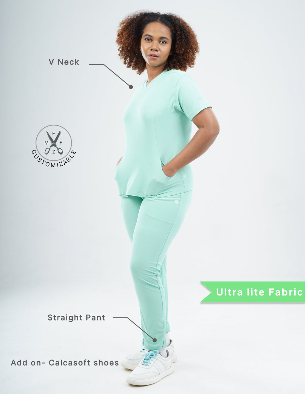FROSTED MINT  V Neck / Straight Pant / 2 way Stretch (FemaleFullset) MKZ116