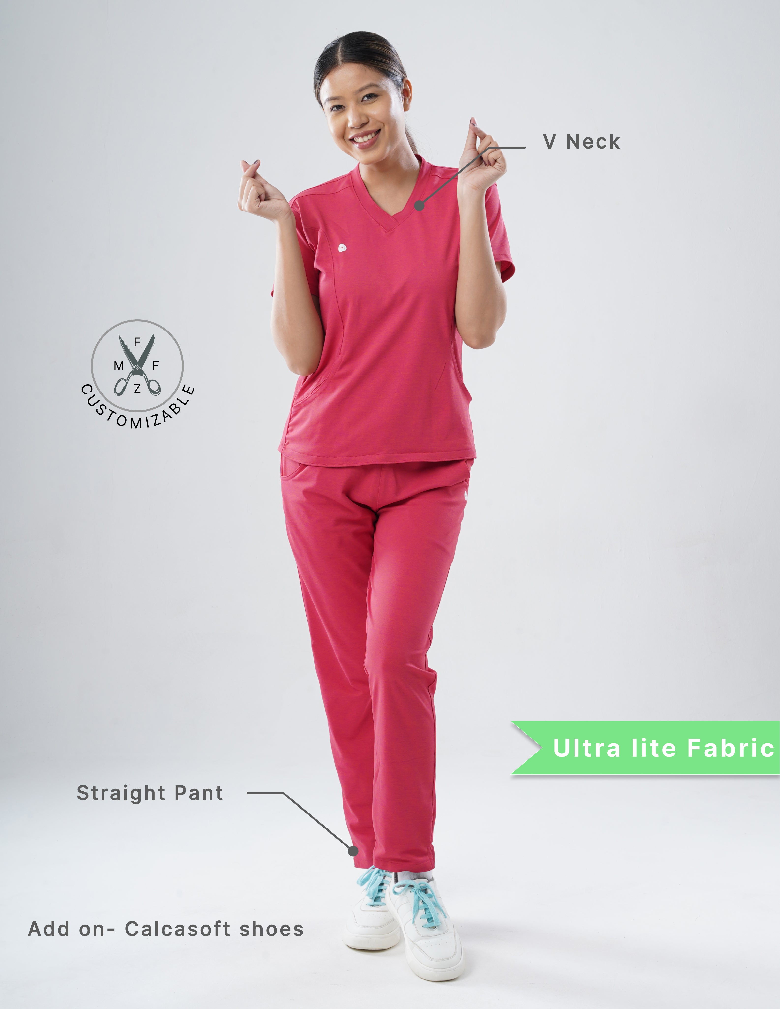MELANGE PINK  V Neck / Straight Pant / 2 way Stretch (FemaleFullset) MKZ80