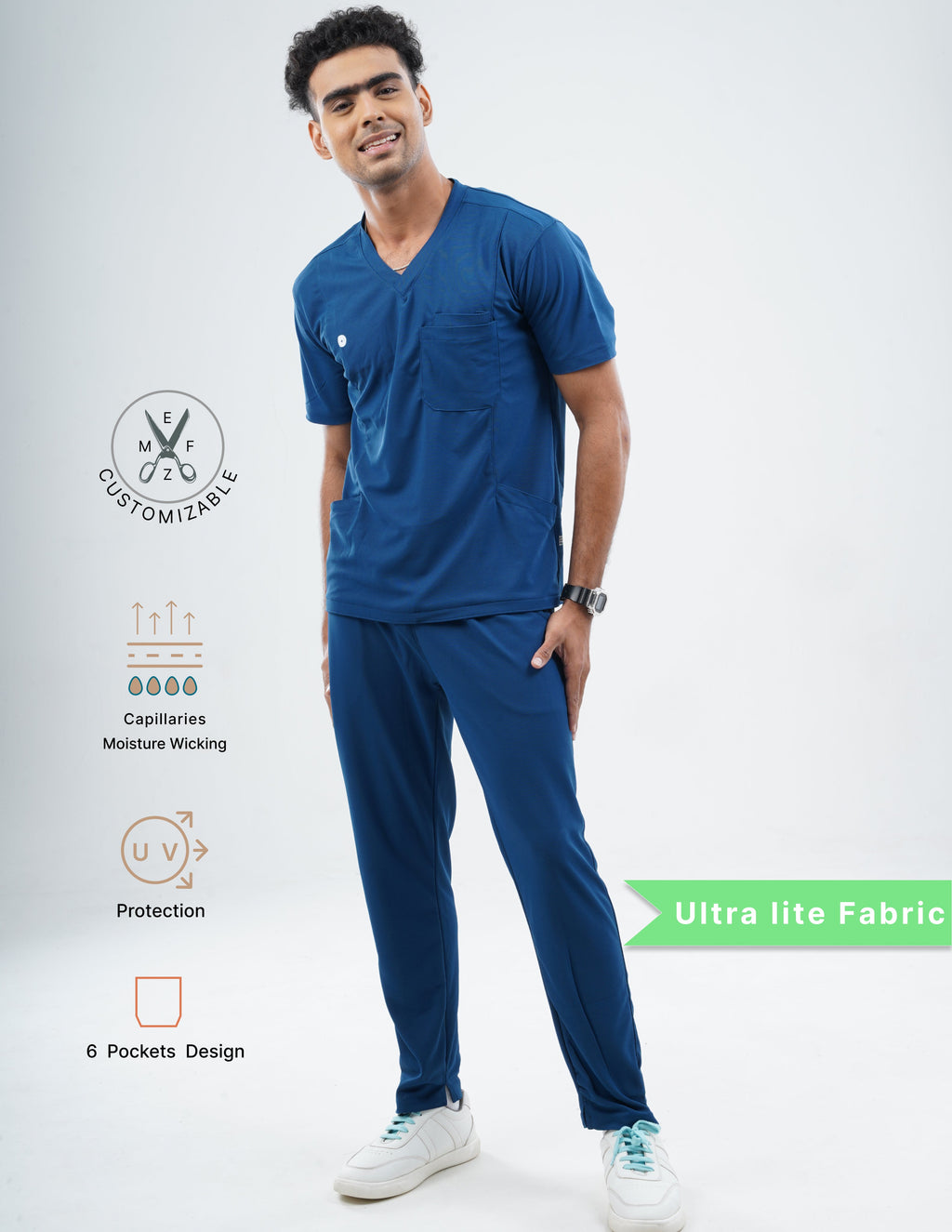 COSMIC BLUE  V Neck / Straight Pant / 2 way Stretch (MaleFullset) MKZ183